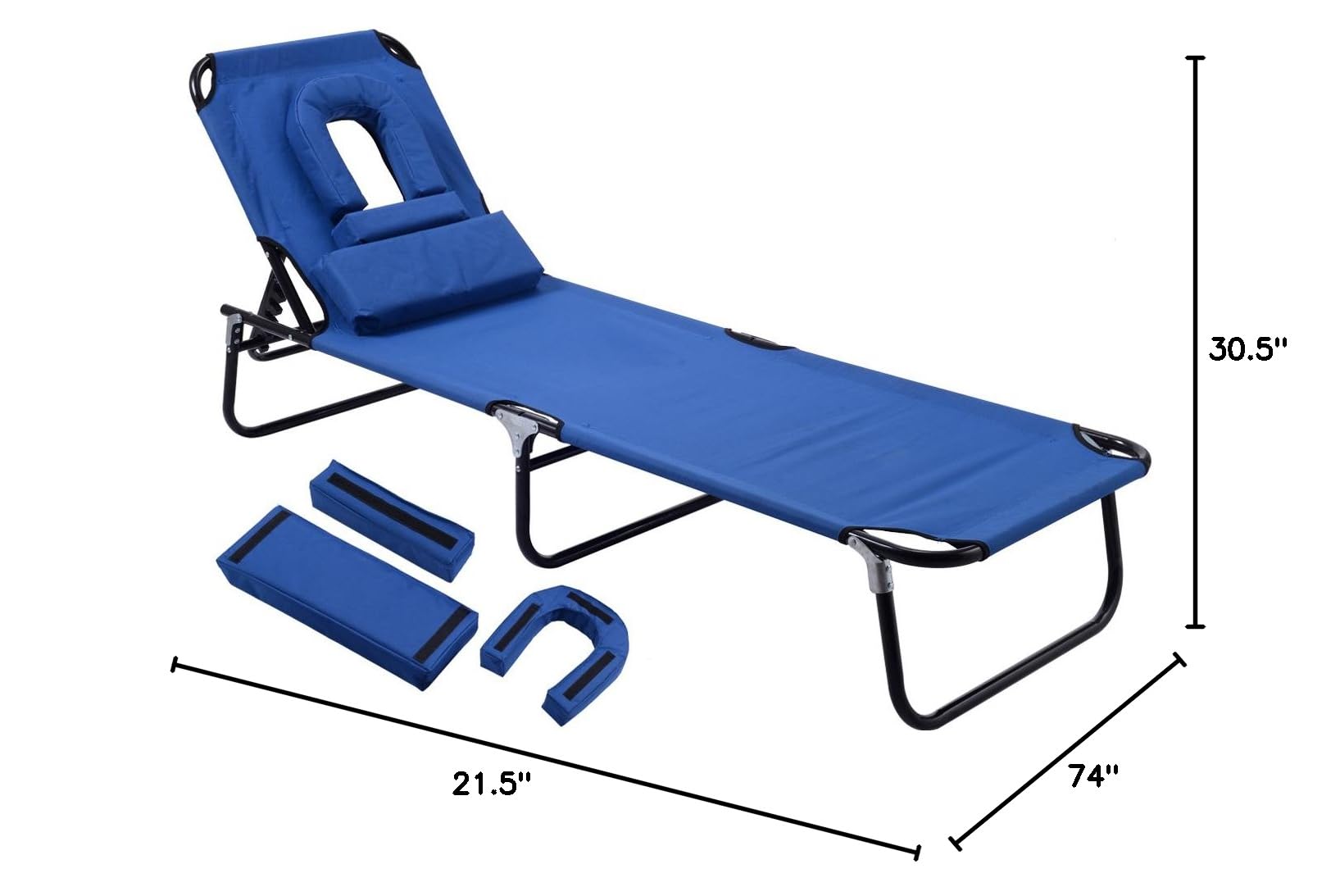Giantex Adjustable Folding Chaise Lounge Chair - Portable Recliner for Beach, Patio, Poolside & Outdoor Relaxation - Blue