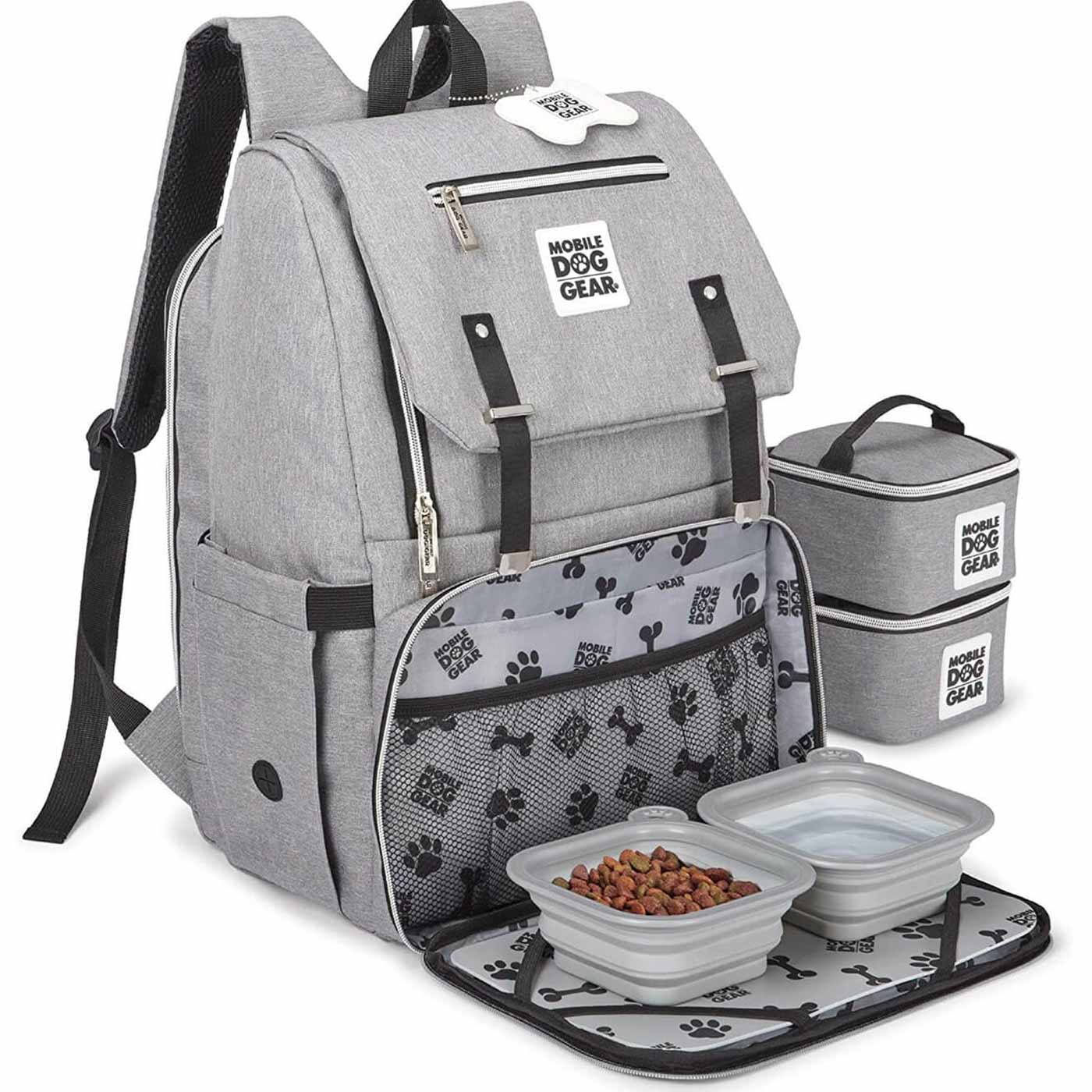 Mobile Dog Gear Grey One Flap Week Away Backpack - Durable Pet Travel Backpack for Small Dogs, Perfect for Hiking, Camping & Outdoor Adventures