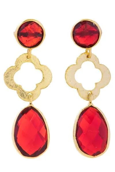 Quatrefoil Gemstone Dangle Earrings for Women - Elegant Bohemian Style Jewelry for Party, Wedding & Everyday Wear