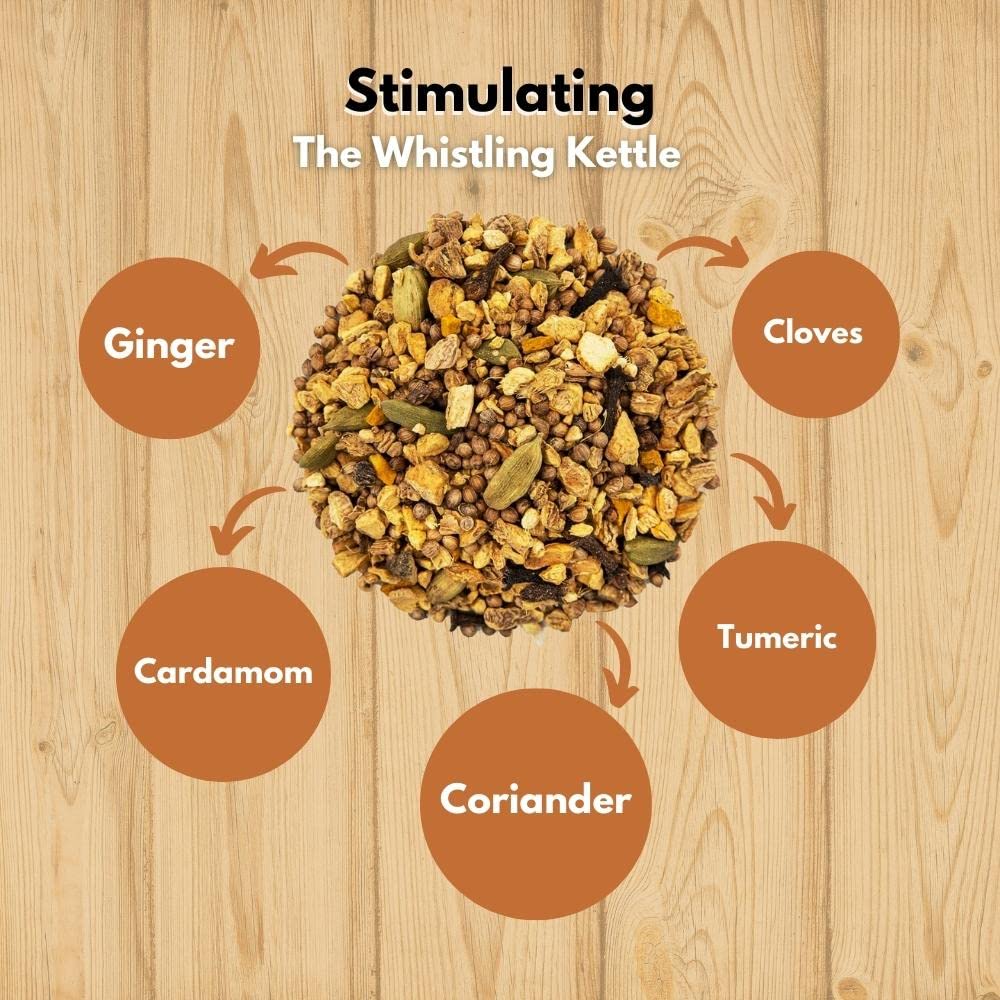 Whistling Kettle Herbal Tea - Caffeine Free Ginger Spice Tea for Energy & Vitality - 4oz (72 Servings) - Perfect for Relaxation, Morning Boost & Afternoon Pick-Me-Up