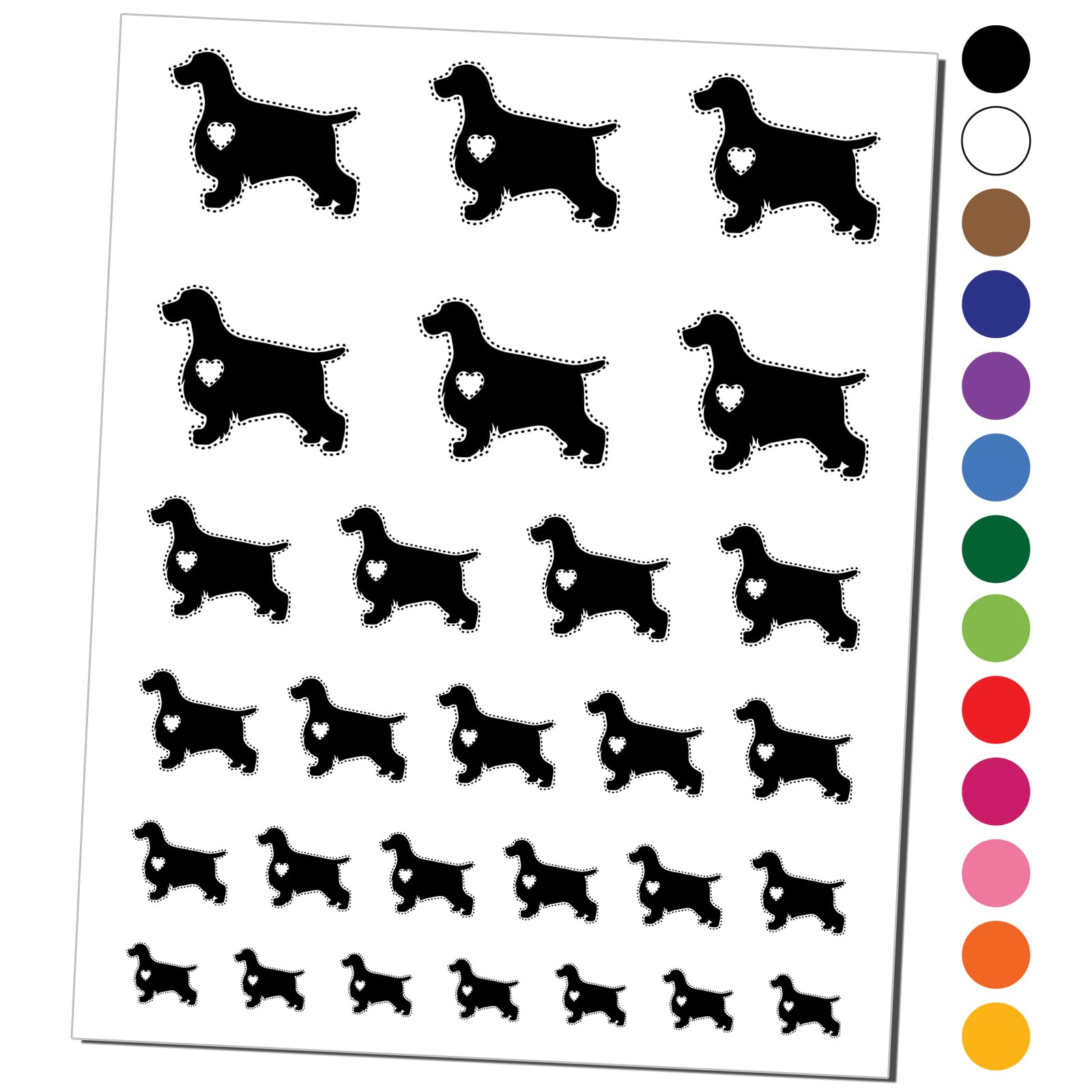 Waterproof English Cocker Spaniel Dog Heart Temporary Tattoos - Fake Body Art Stickers for Pet Lovers, Kids & Adults - Black Design (1 Sheet) - Perfect for Parties, Pet Events & Costume Accessories