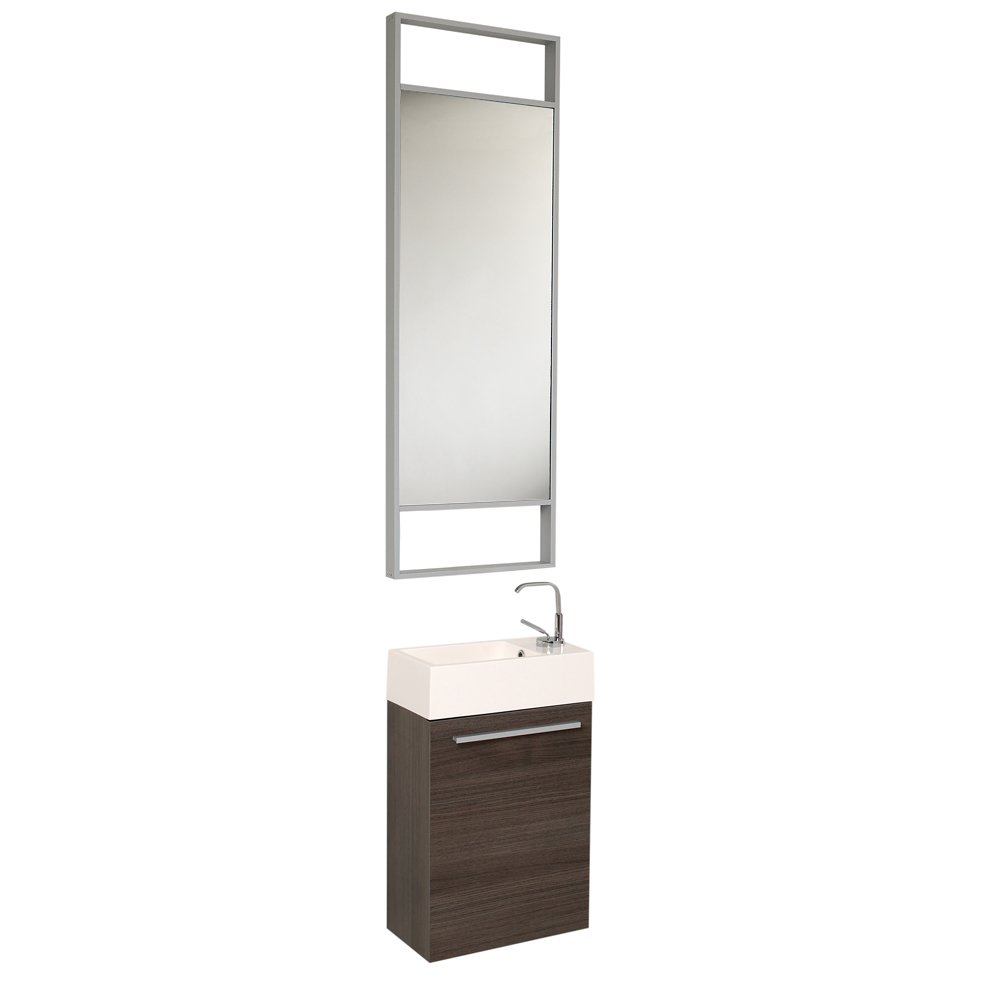 Fresca Bath FVN8002GO Pulito Small Vanity Set with Tall Mirror in Gray Oak - Perfect for Modern Bathroom Decor & Small Space Solutions