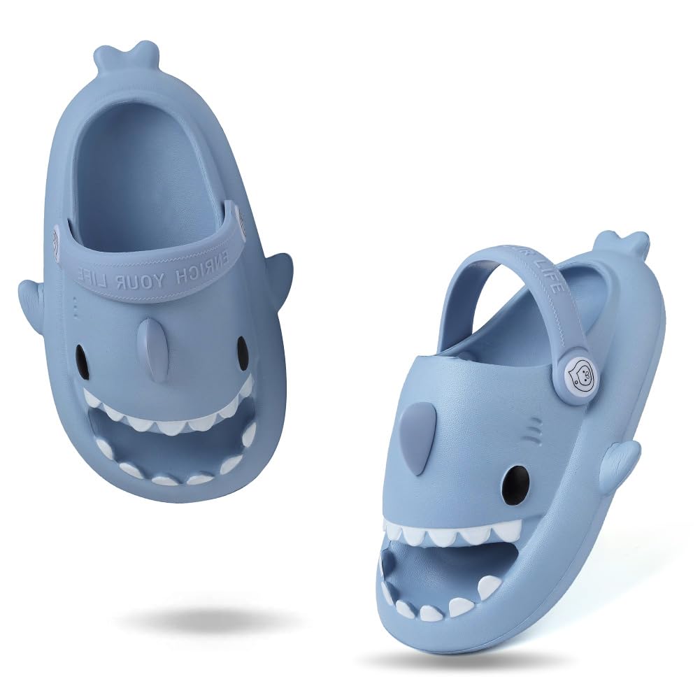 **Adorable Shark Slides for Toddlers - Boys & Girls Non-Slip Summer Sandals | Cute Cartoon Cloud Slippers for Beach, Pool, Shower & Indoor Play**