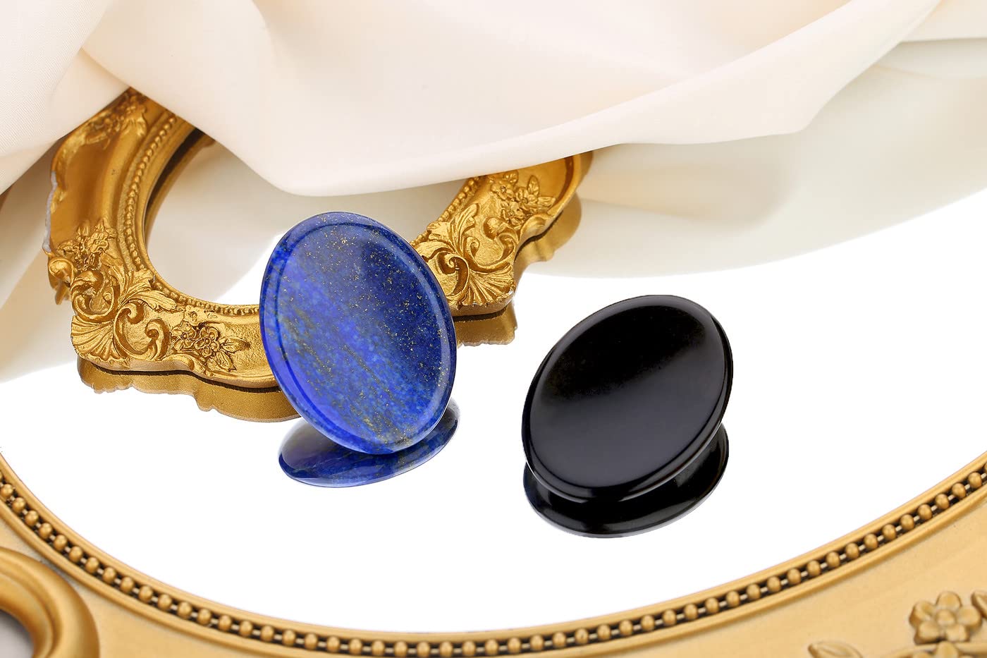 Lapis Lazuli Worry Stones - 2PCS Hand Carved Healing Crystals for Anxiety Relief & Meditation (Pocket Gemstones)