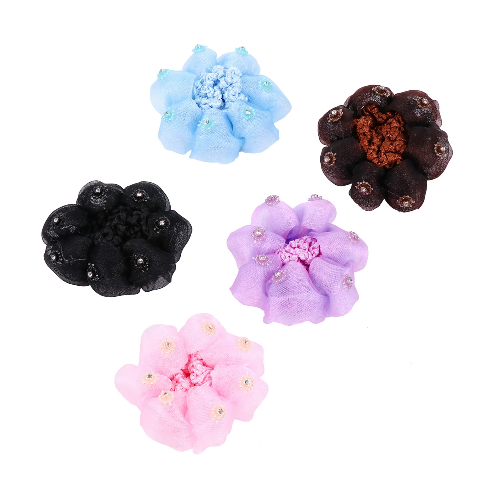 FOMIYES 5-Pack Women's Floral Hair Nets with Diamond Design - Elastic Hair Ties & Styling Hairpins for Weddings, Parties, and Daily Use