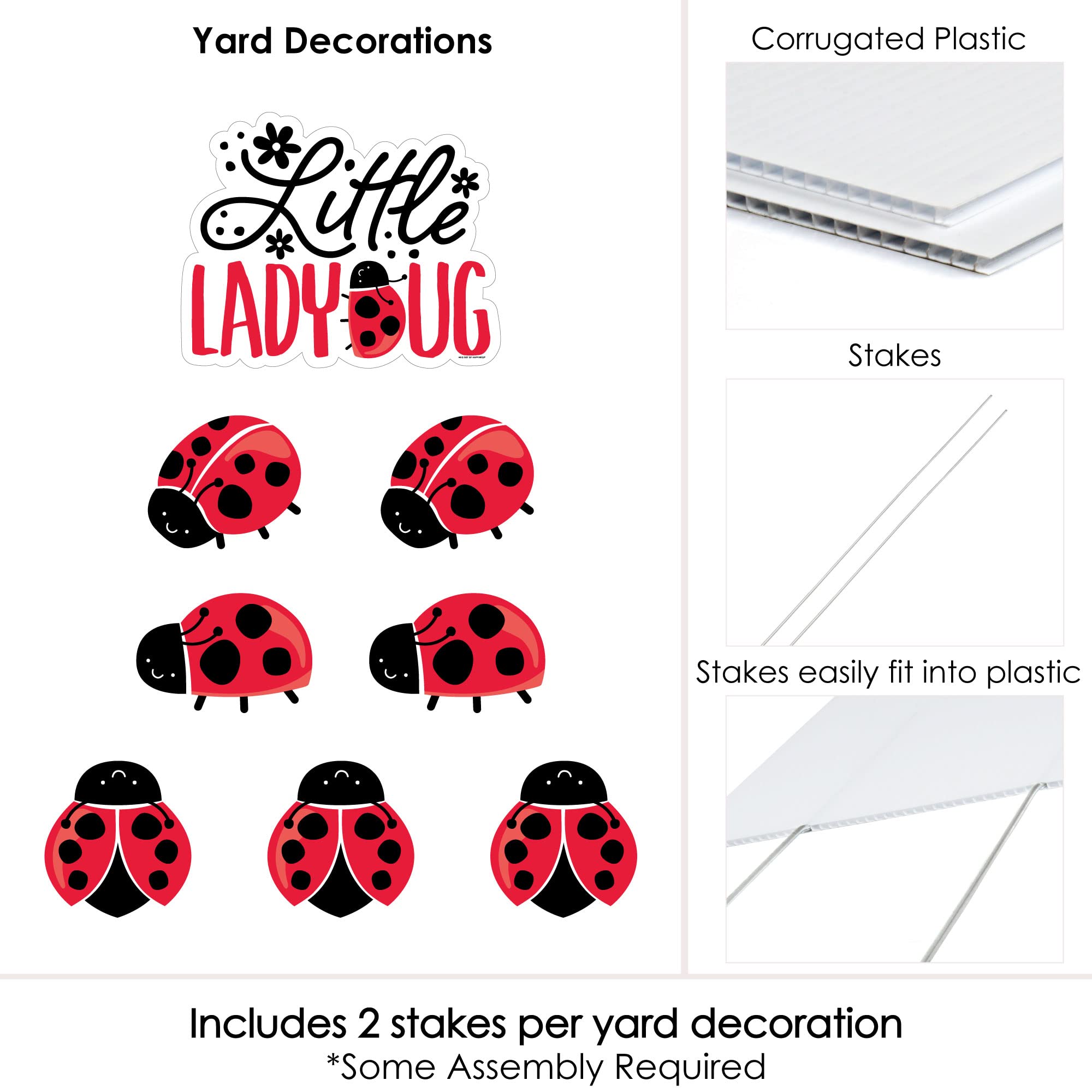 Happy Little Ladybug Yard Signs - Set of 8 Outdoor Lawn Decorations for Baby Showers, Birthday Parties & Garden Decor - Cute Backyard & Front Porch Decor