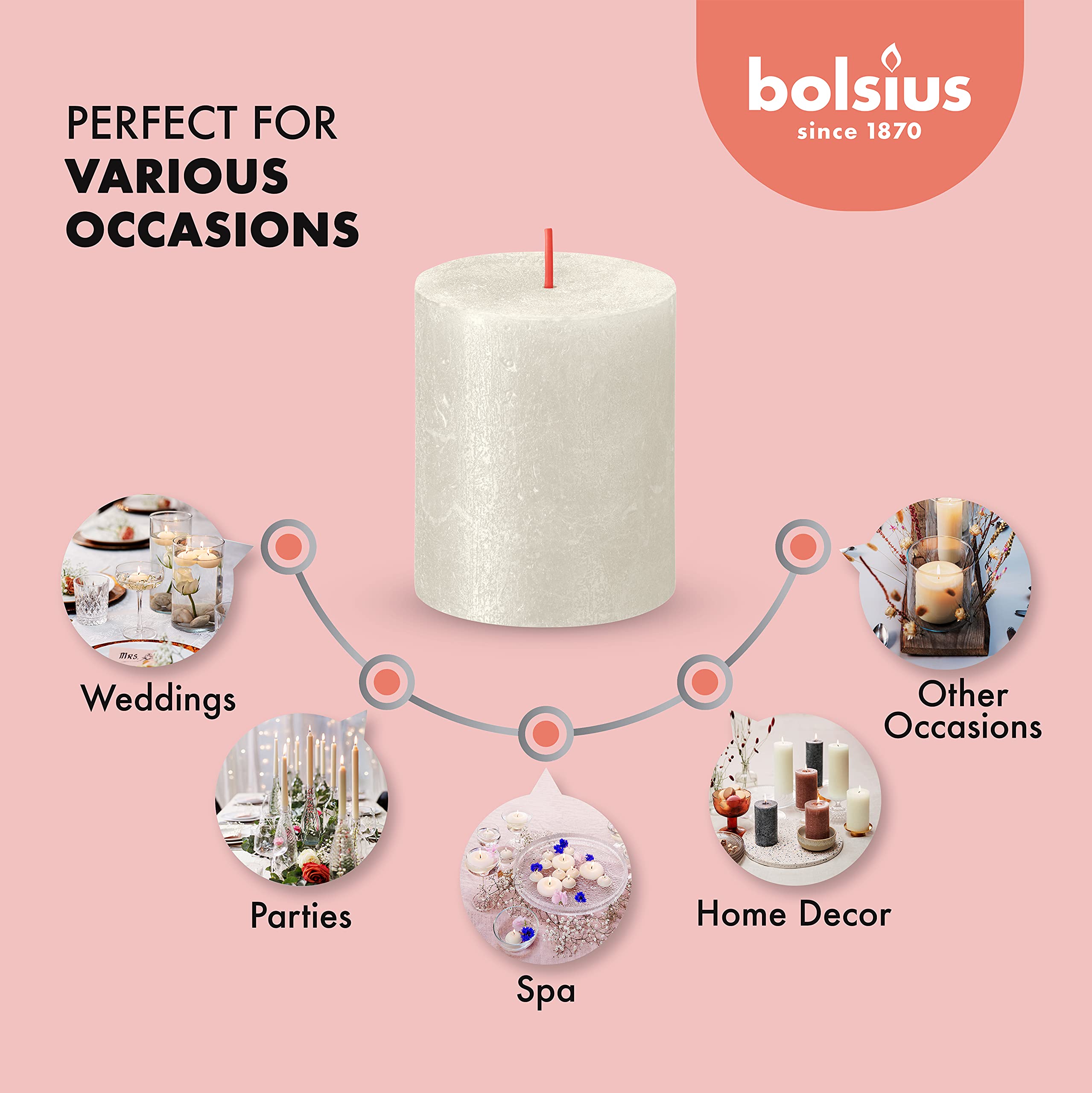 BOLSIUS Ivory Shimmer Metallic Pillar Candles 4 Pack - 2.75 x 3.25 Inches Unscented Dripless Candles - Premium European Quality Plant-Based Wax - 35 Hour Burn Time for Weddings, Parties & Home Decor