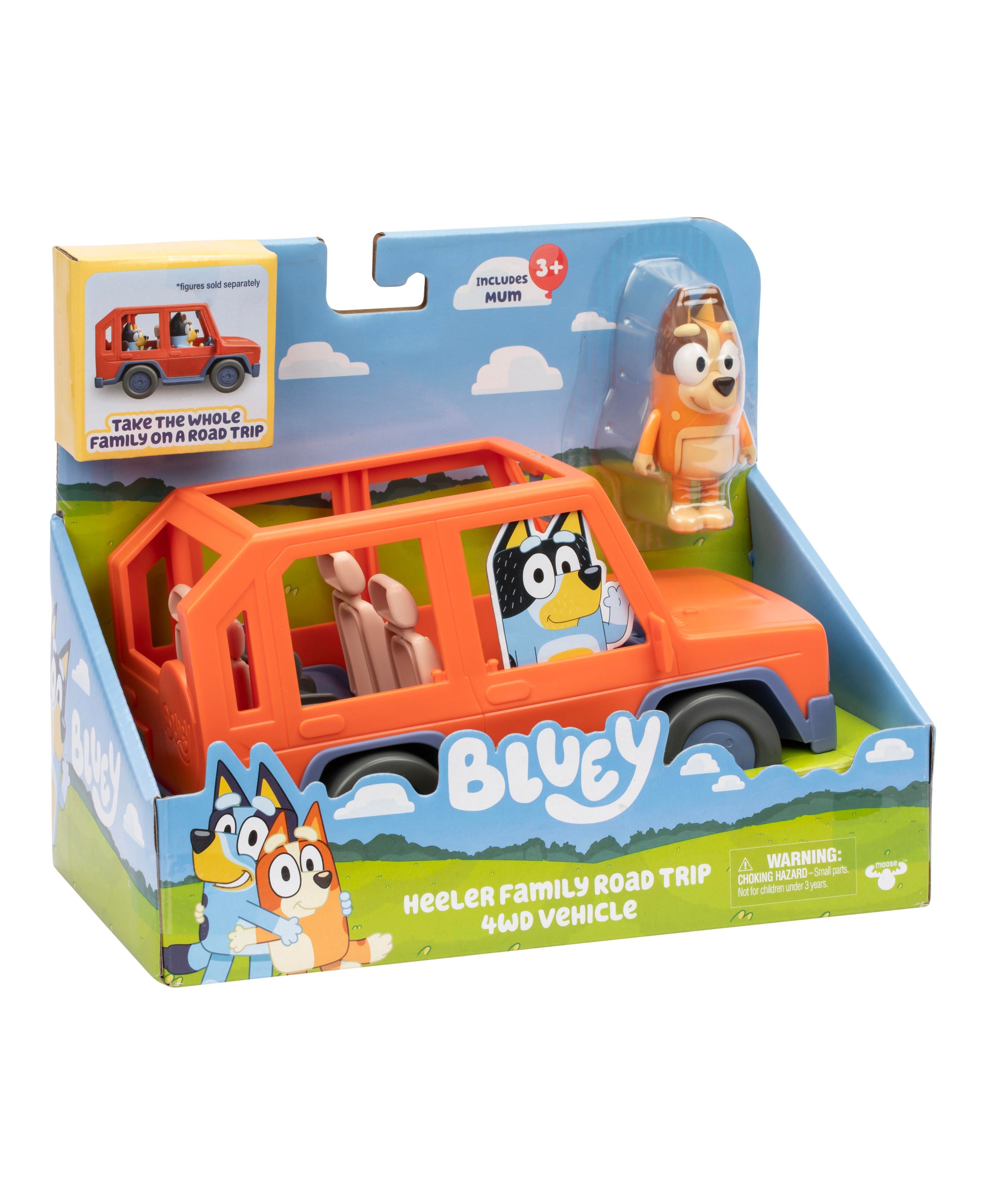 Bluey Heeler Family Road Trip 4WD Toy Car with Articulated Chilli Figure - Interactive Play Vehicle for Kids' Pretend Adventures & Family Game Nights
