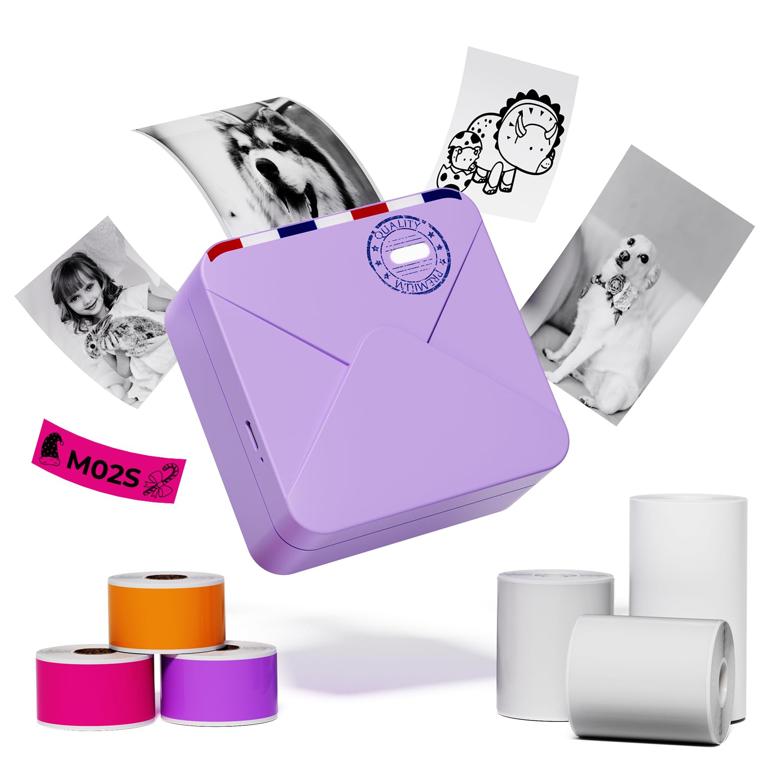 Phomemo Pocket Printer - 300dpi Bluetooth Inkless Mini Sticker Maker for DIY, Photos & Study Notes | Includes 6 Paper Rolls (Purple) | Perfect for Scrapbooking, Journaling & School Projects