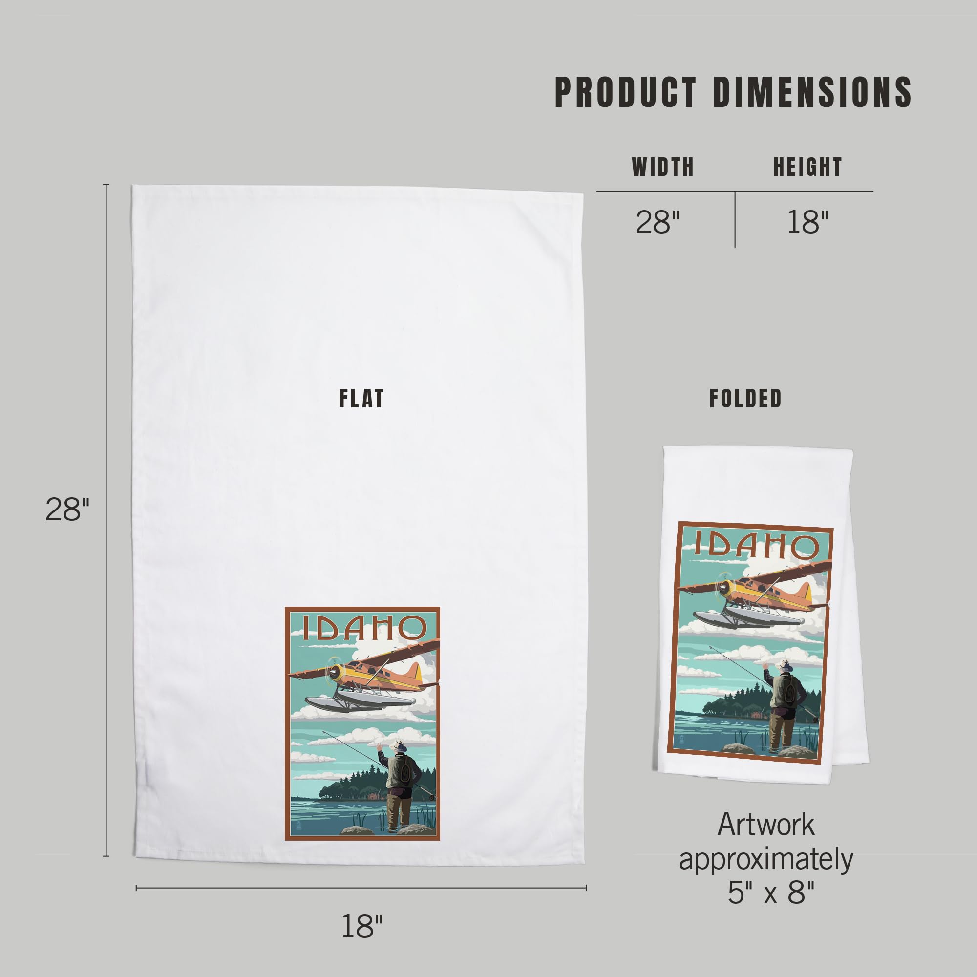 Lantern Press Idaho Float Plane and Fisherman Tea Towel - 100% Cotton Decorative Hand Towel for Kitchen & Home - Perfect for Dish Drying, Gift Giving, and Cabin Decor