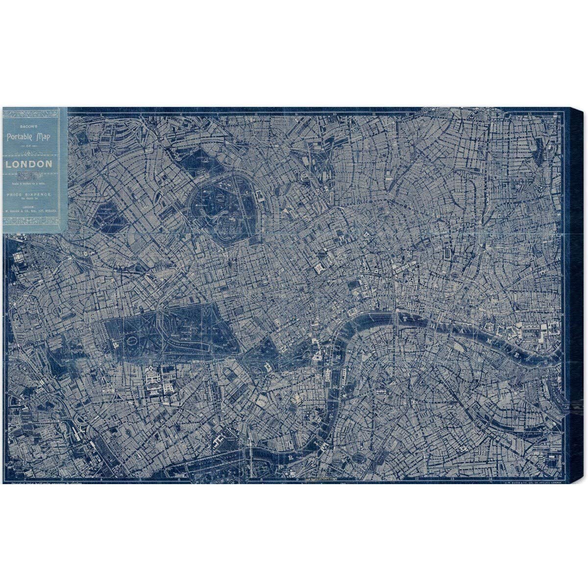 Oliver Gal 'London Map 1899' Vintage Wall Art Canvas Print - Blue & Gray 45x30 Inches - Perfect for Home Office Decor, Living Room or Gift