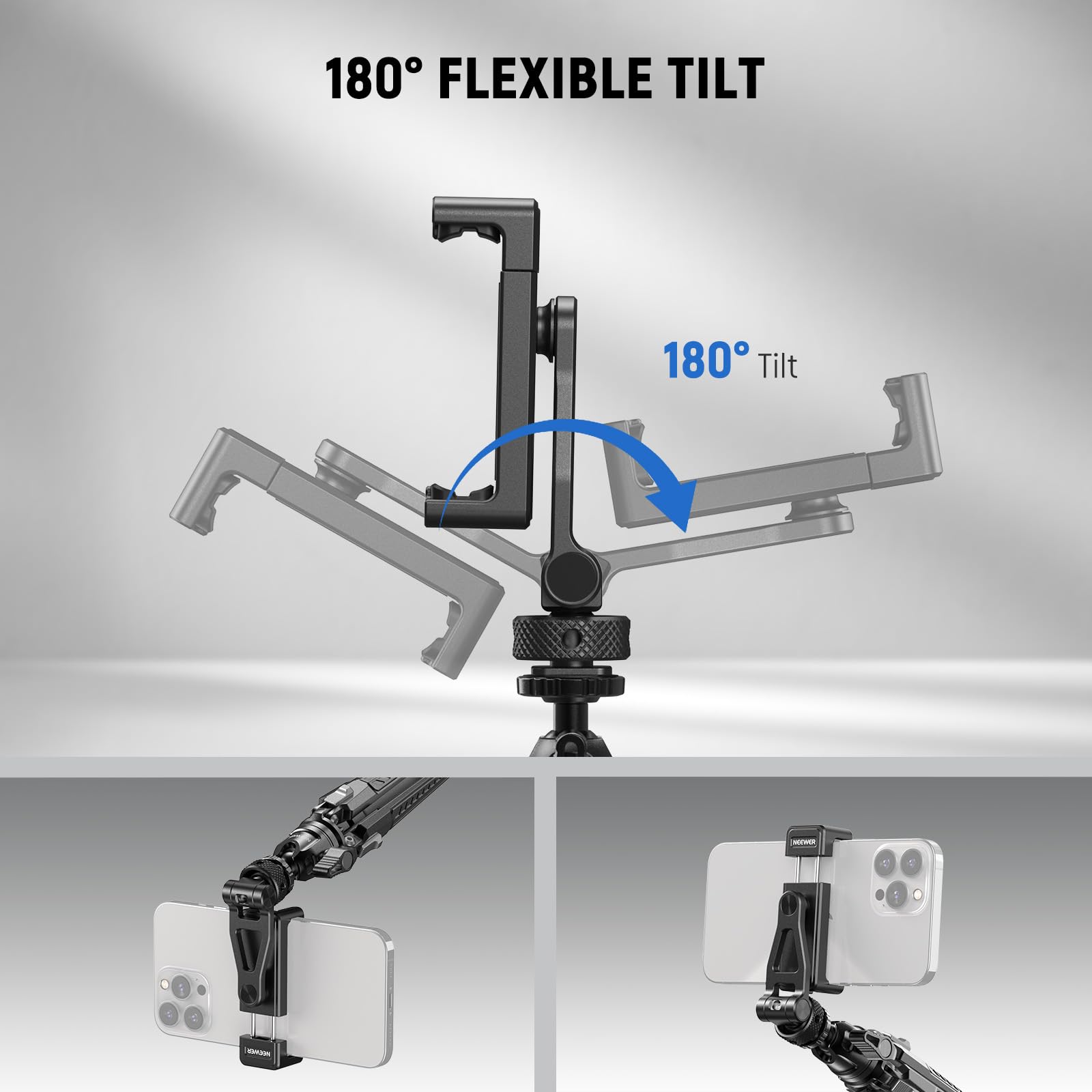 Neewer Adjustable Metal Phone Tripod Mount with Cold Shoe & 1/4