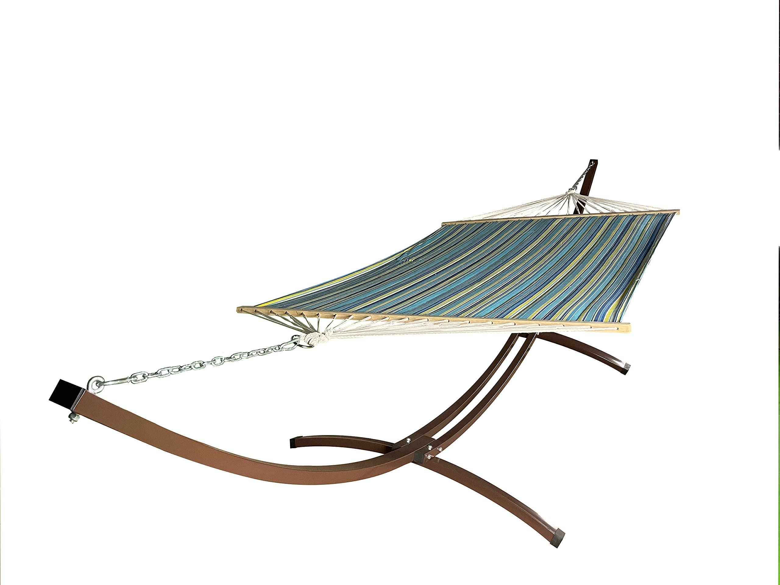 15 Ft. Heavy Duty Steel Arc Hammock Stand with Premium Quilted Hammock Bed - Indoor/Outdoor Use, Brown Frame with Teal/Yellow Hammock - Perfect for Backyard, Patio, Garden Relaxation & Camping