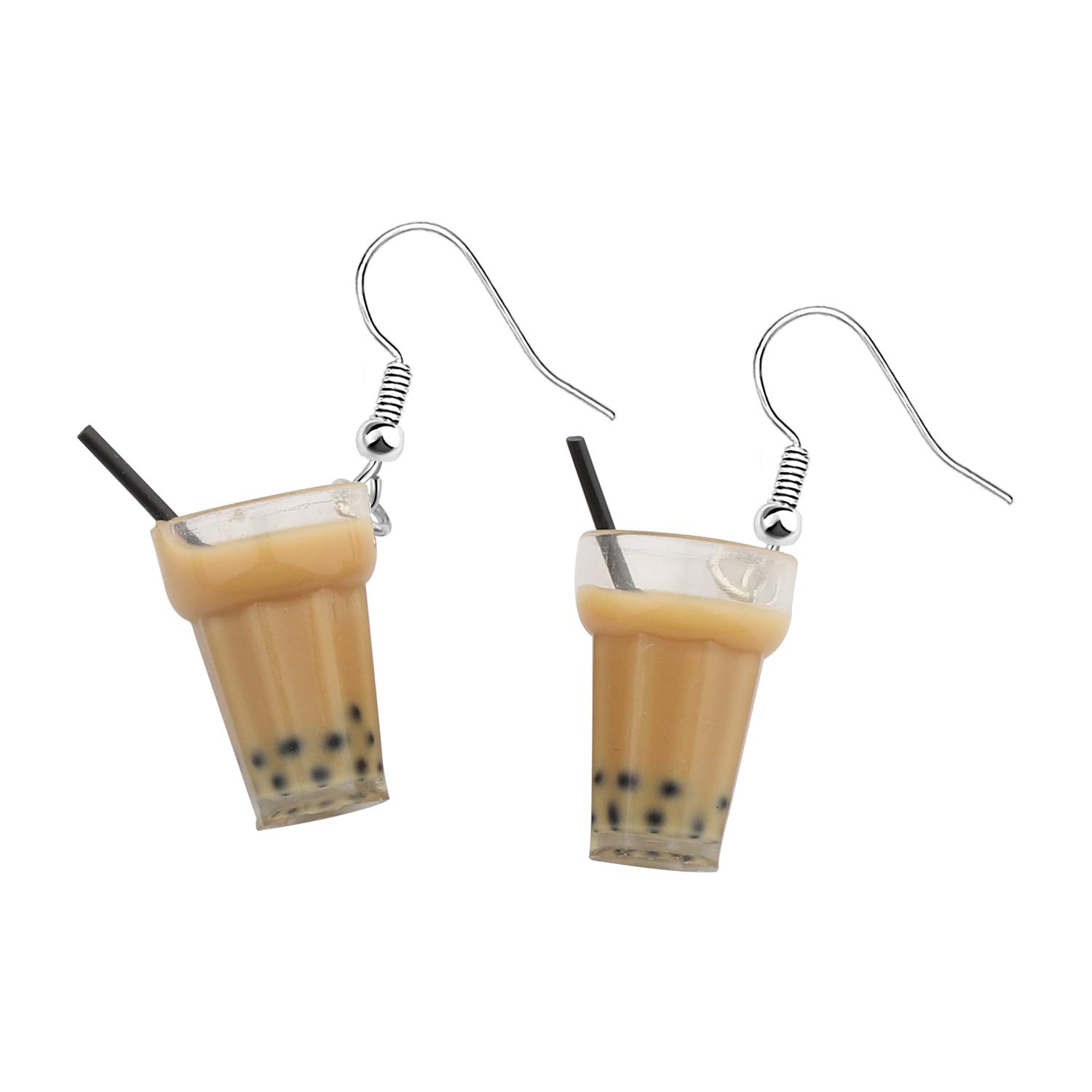 Boba Bubble Resin Pearl Milk Tea Dangle Earrings - Cute Kawaii Jewelry Gift for Women & Girls - Perfect for Tea Parties, Cosplay & Anime Lovers