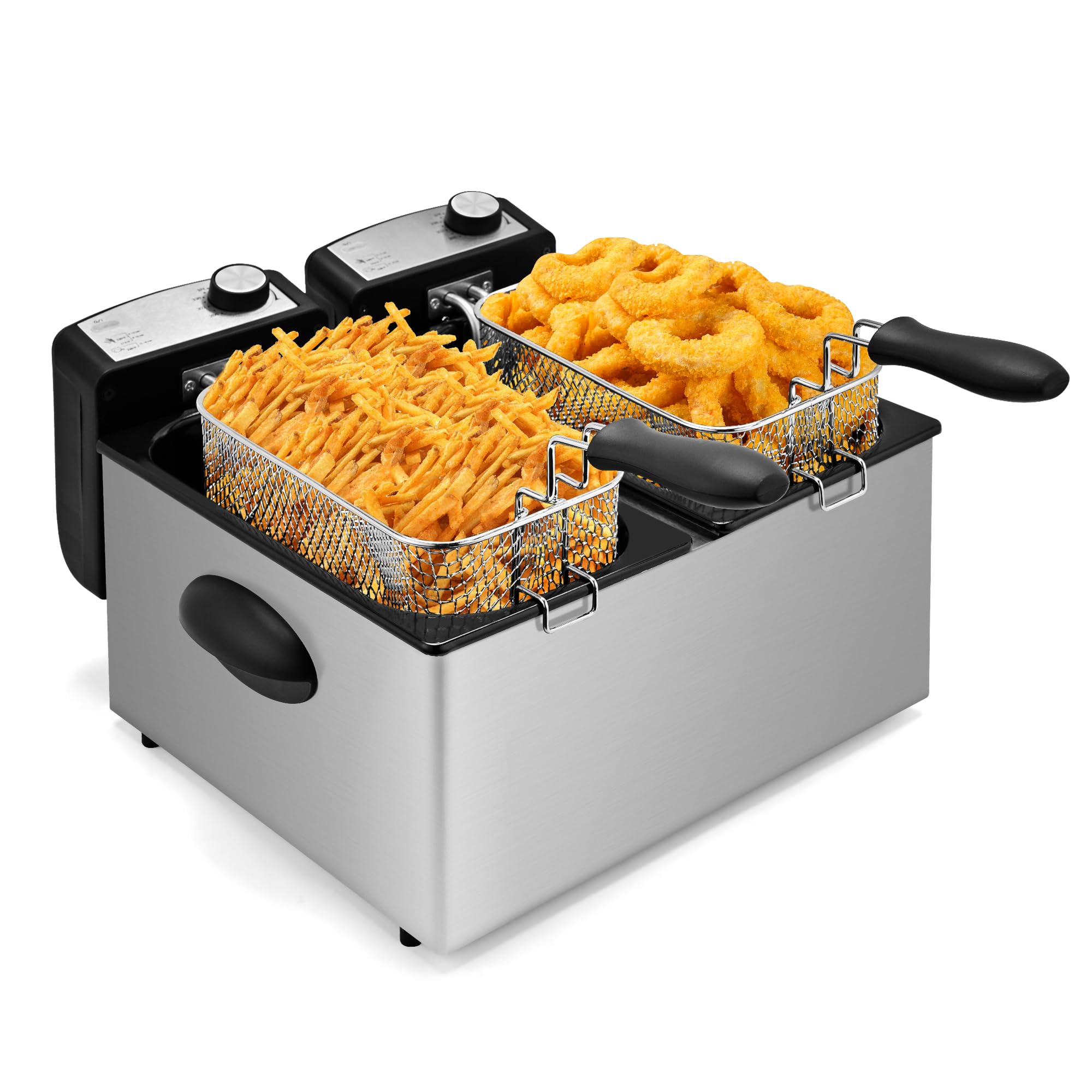 SUSTEAS 3000W Electric Deep Fryer with 2 Baskets, 5.4QT/6L Capacity, Adjustable Temperature & Timer Control, Viewing Window & Odor-Free Filter, Stainless Steel Oil Fryer - Perfect for Kitchen, Frying Fish, Chicken Wings, French Fries & More