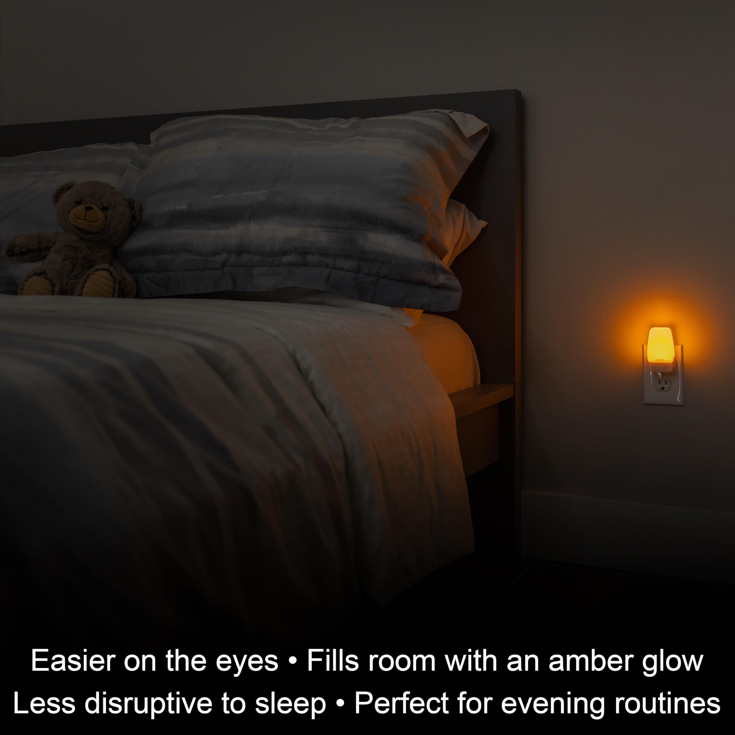 GE LED Night Light Plug-in with Dusk to Dawn Sensor, Amber Sleep Light for Bedroom, Bathroom, Nursery - 2 Pack | Energy Efficient Ambient Lighting for Kids & Adults | Perfect for Hallways, Kitchens & Safe Nighttime Navigation
