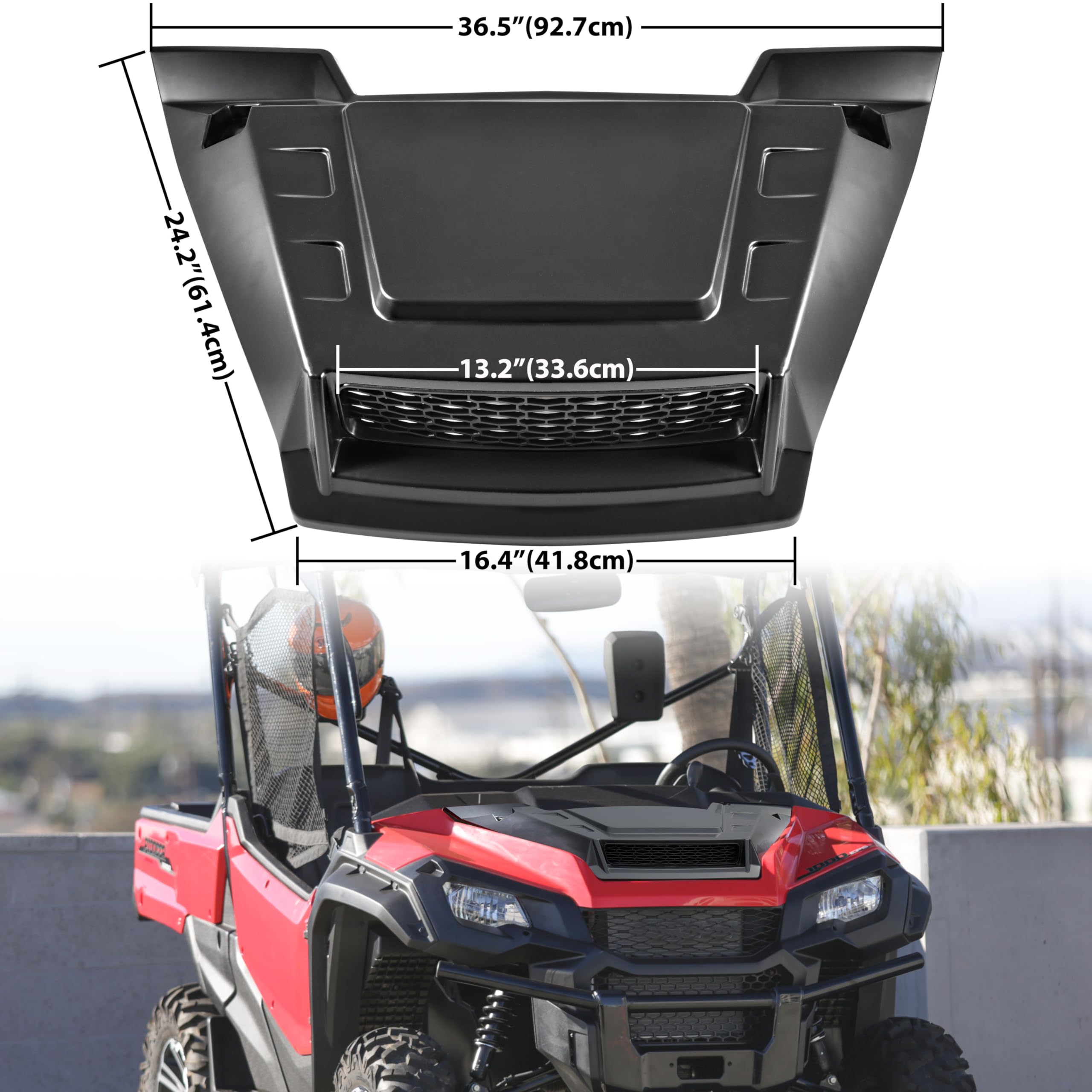 SAUTVS Sport Hood Scoop with Mesh for Honda Pioneer 1000-3 1000-5 1000-6 (2016-2025) | Front Hood Cover with Grill Vents Kit | Easy Installation | Off-Road & Adventure Accessories
