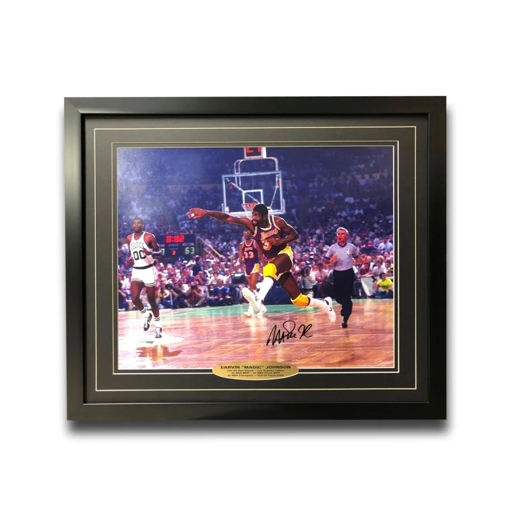 Magic Johnson Signed & Framed Los Angeles Lakers 16x20 Photo with JSA COA - Authentic NBA Basketball Memorabilia - Perfect for Sports Fans, Collectors & Man Cave Decor