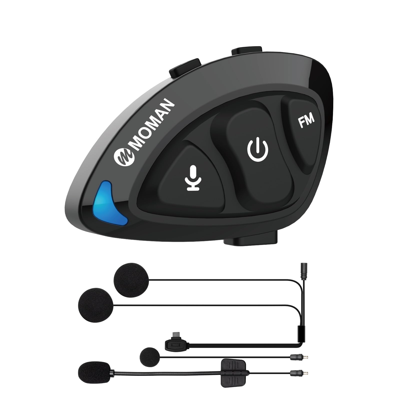 Moman Motorcycle Helmet Headset - RS-S Motorbike Bluetooth Headset with HiFi Stereo, FM Radio, AI Voice, Hands-Free Call, IPX6 Waterproof & Noise Cancellation - Perfect for Solo Riders on Long Trips & Commuting