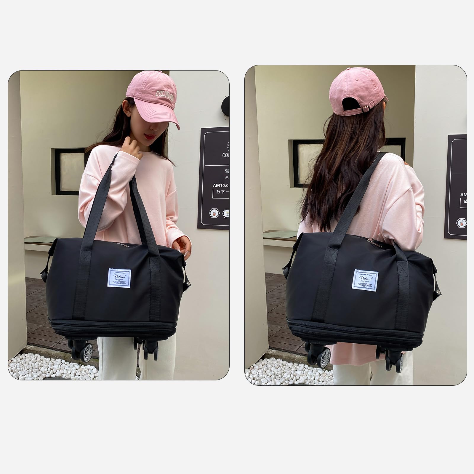 Expandable Large Capacity Weekender & Gym Tote for Women - Water-Resistant Travel Duffel Bag with Detachable Wheels & Wet-Dry Separation | Perfect for Weekend Getaways, Gym Workouts & Airplane Carry-On Luggage