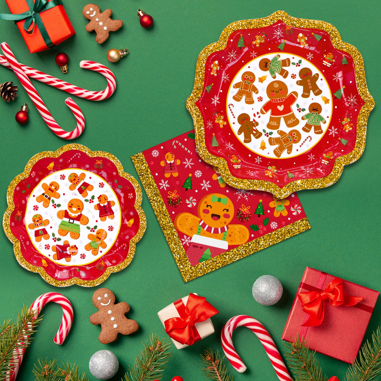 150pcs Christmas Gingerbread Party Tableware Set - Dinner Plates, Dessert Plates & Napkins for Holiday Gatherings | Xmas Party Supplies for Kids & Adults | Perfect for December Celebrations, Family Dinners & Christmas Festivities
