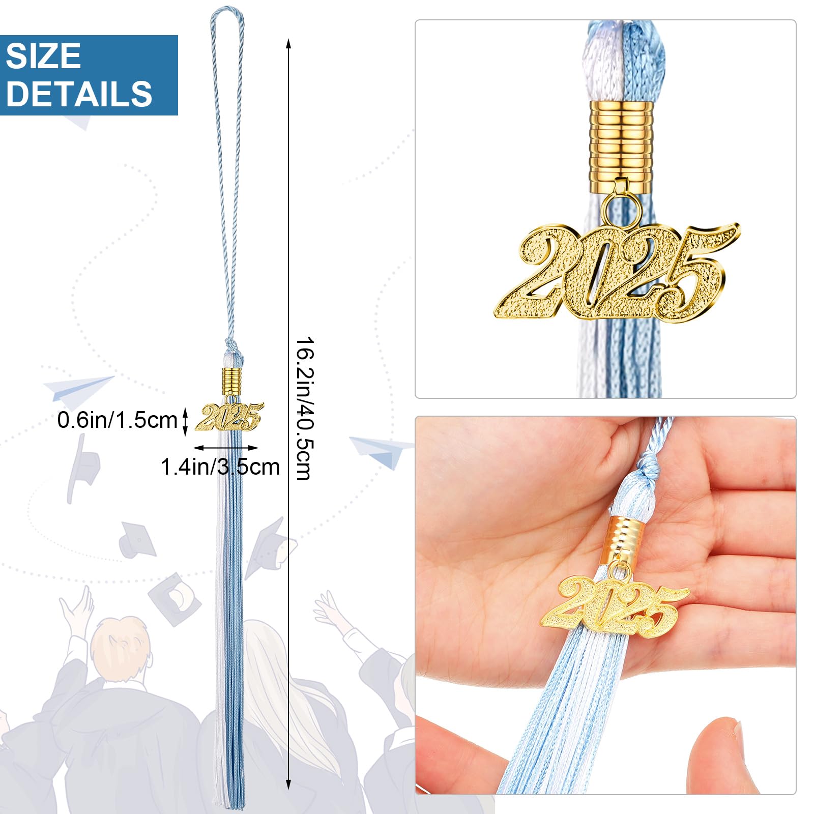 2025 Graduation Tassels - 10 Pack Sky Blue & White Cap Tassels with 2025 Charm for High School & College Graduation Ceremonies, Commencement Decorations and Grad Party Favors