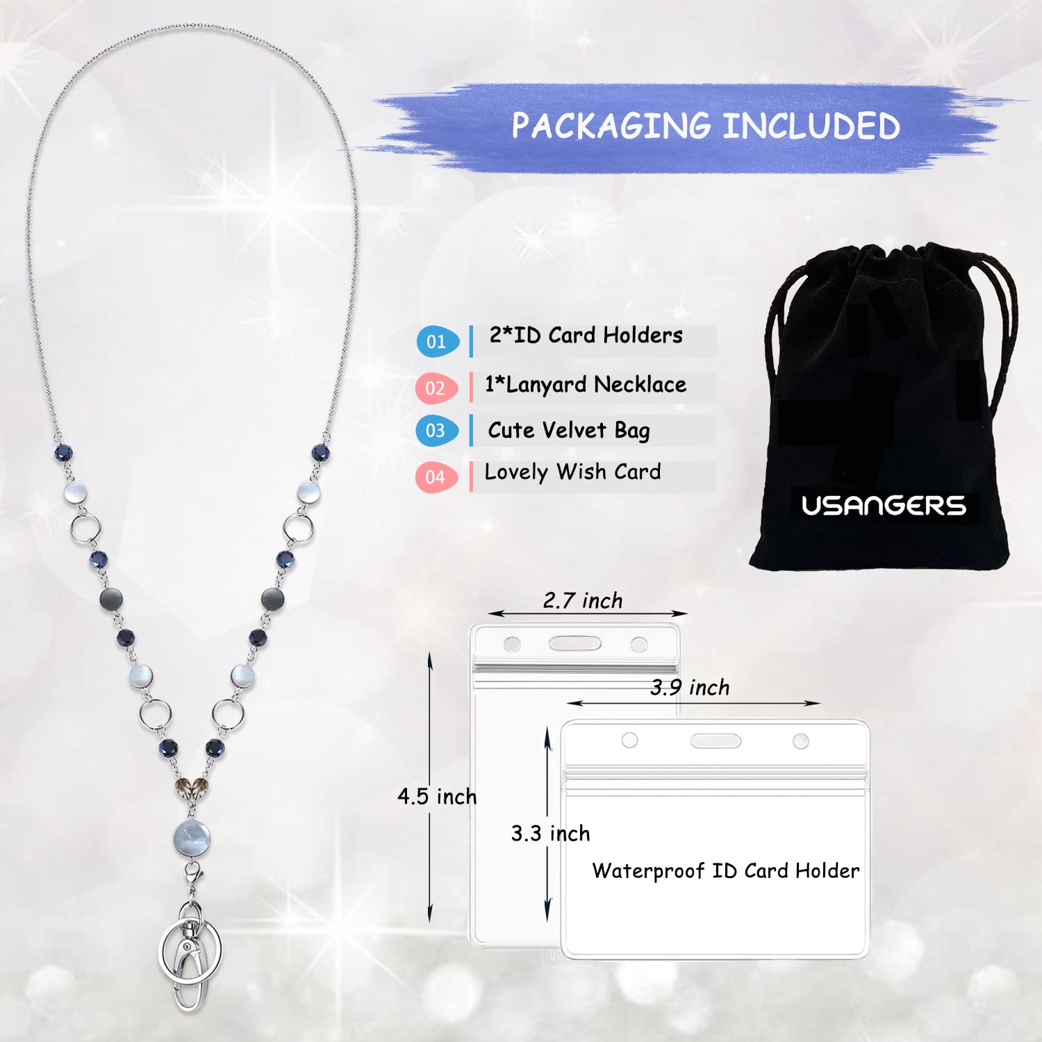 Beaded Lanyard for Women - Cute Bling Keychain & ID Holder - Office, Nurse, Teacher Jewelry