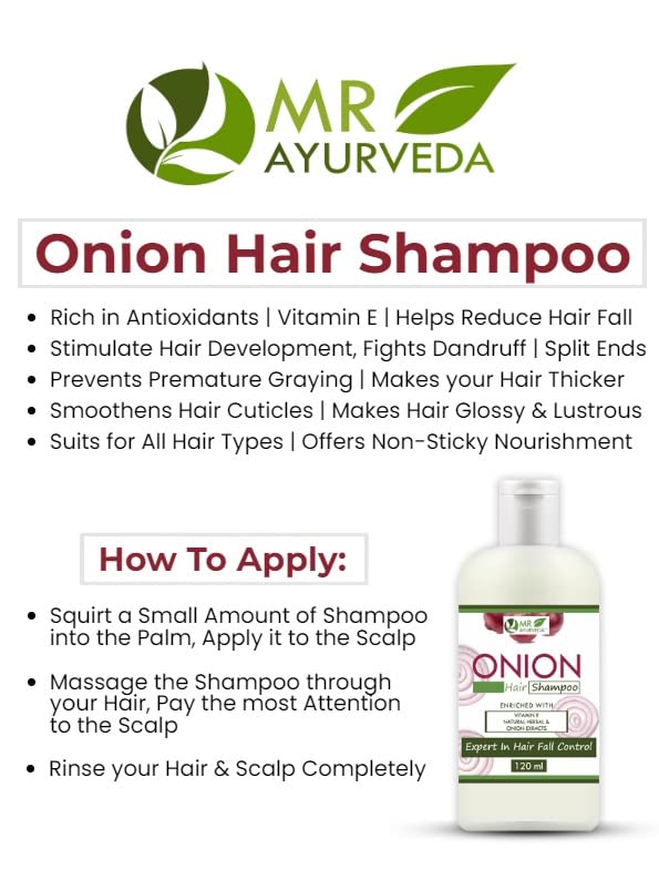 MR Ayurveda Onion Hair Shampoo with Black Seed Oil - 120ml | Natural Hair Growth & Scalp Care for Thicker, Healthier Hair | Perfect for Daily Use & Hair Loss Prevention