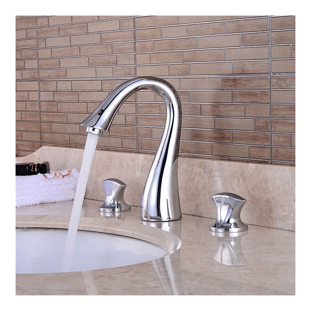Premium Double Handle 3-Hole Bathroom Sink Faucet - Brushed Gold/Chrome/Nickel Finish - Hot & Cold Water Basin Mixer Tap for Vanity, Powder Room & Guest Bathroom (Chrome)