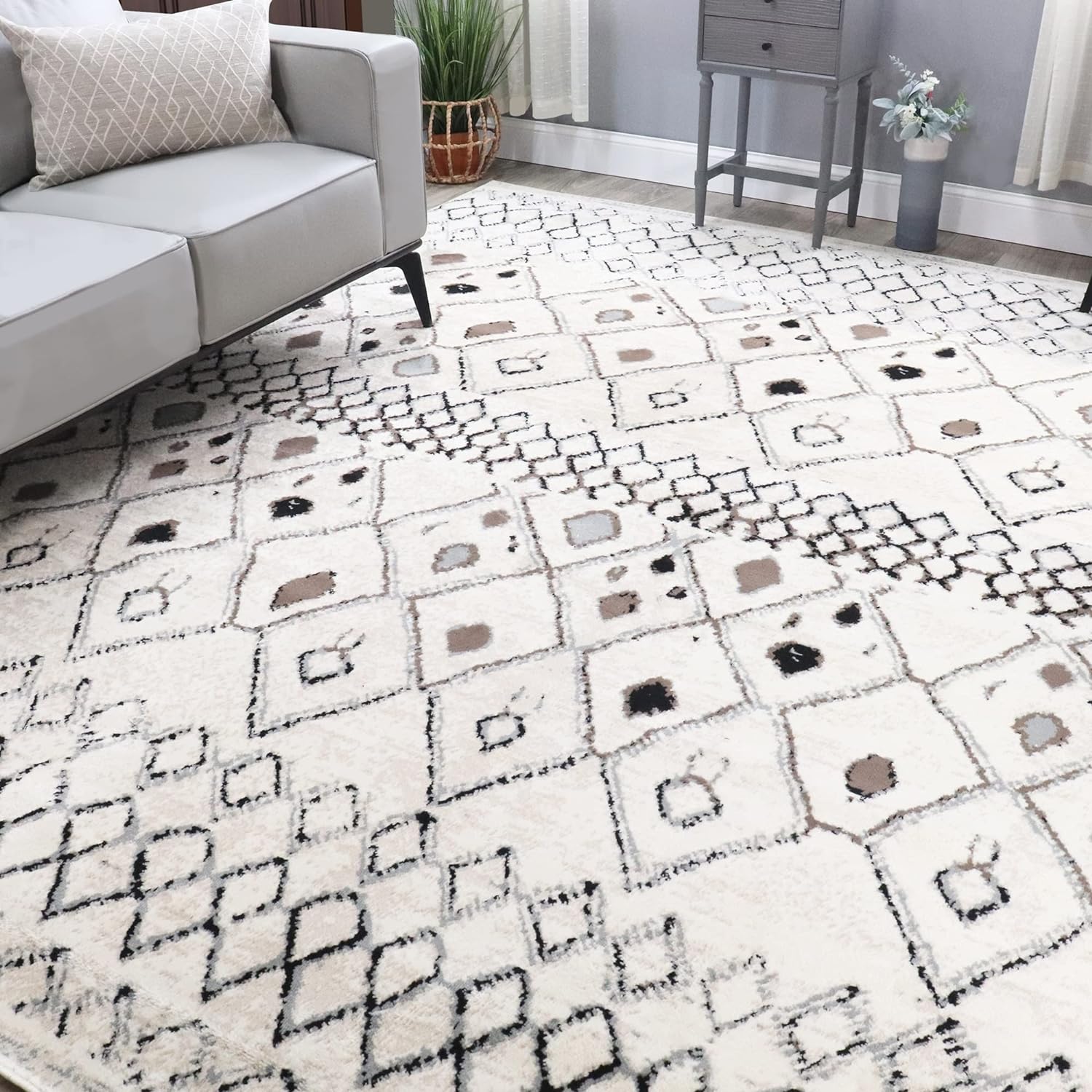 Flintstone Diamond Trellis Bohemian Style Indoor Area Rug & Runner - Perfect for Living Room, Bedroom, or Boho Home Decor