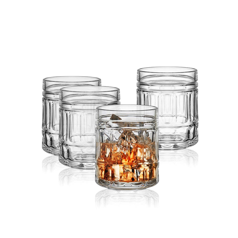 Premium Lawrence Set of 4 Double Old Fashioned Whiskey Glasses - Heavy Base Crystal Clear Barware for Bourbon, Scotch & Cocktails - Perfect for Home Bars, Gifts & Entertaining