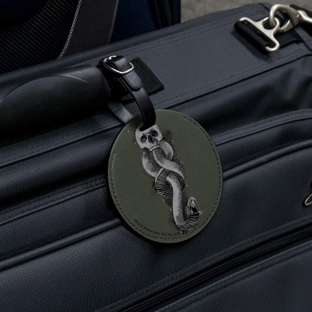 Harry Potter The Dark Mark Round Leather Luggage Tag - Vintage Inspired Suitcase ID Tag for Carry-On Bags - Perfect for Travel, Cosplay, and Harry Potter Fans