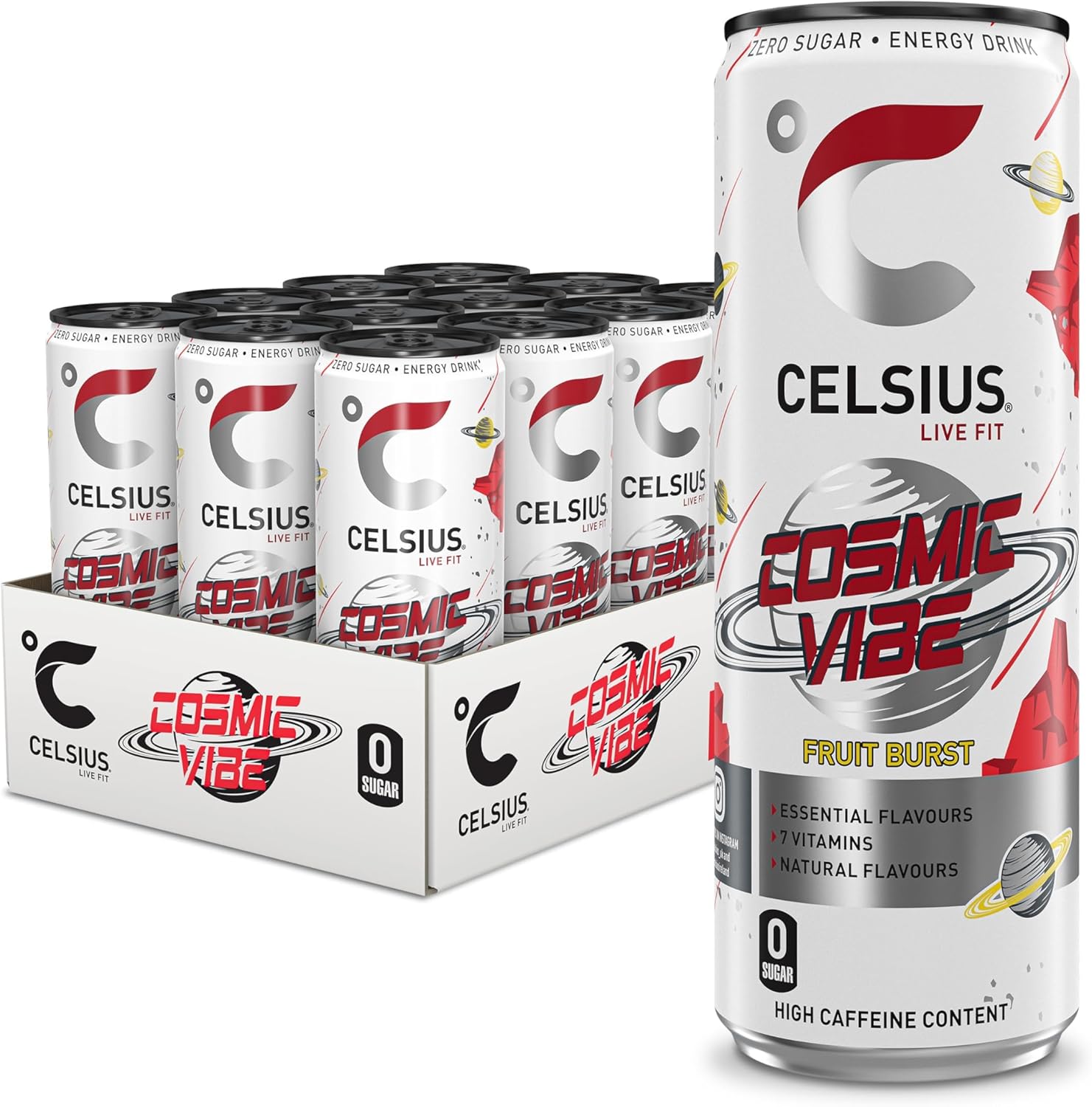 CELSIUS Fantasy Vibe Energy Drink 12 Pack (12x355ml) - Zero Sugar, 200mg Caffeine, Refreshing Citrus Flavor - Boost Energy for Workouts, Gaming & Study