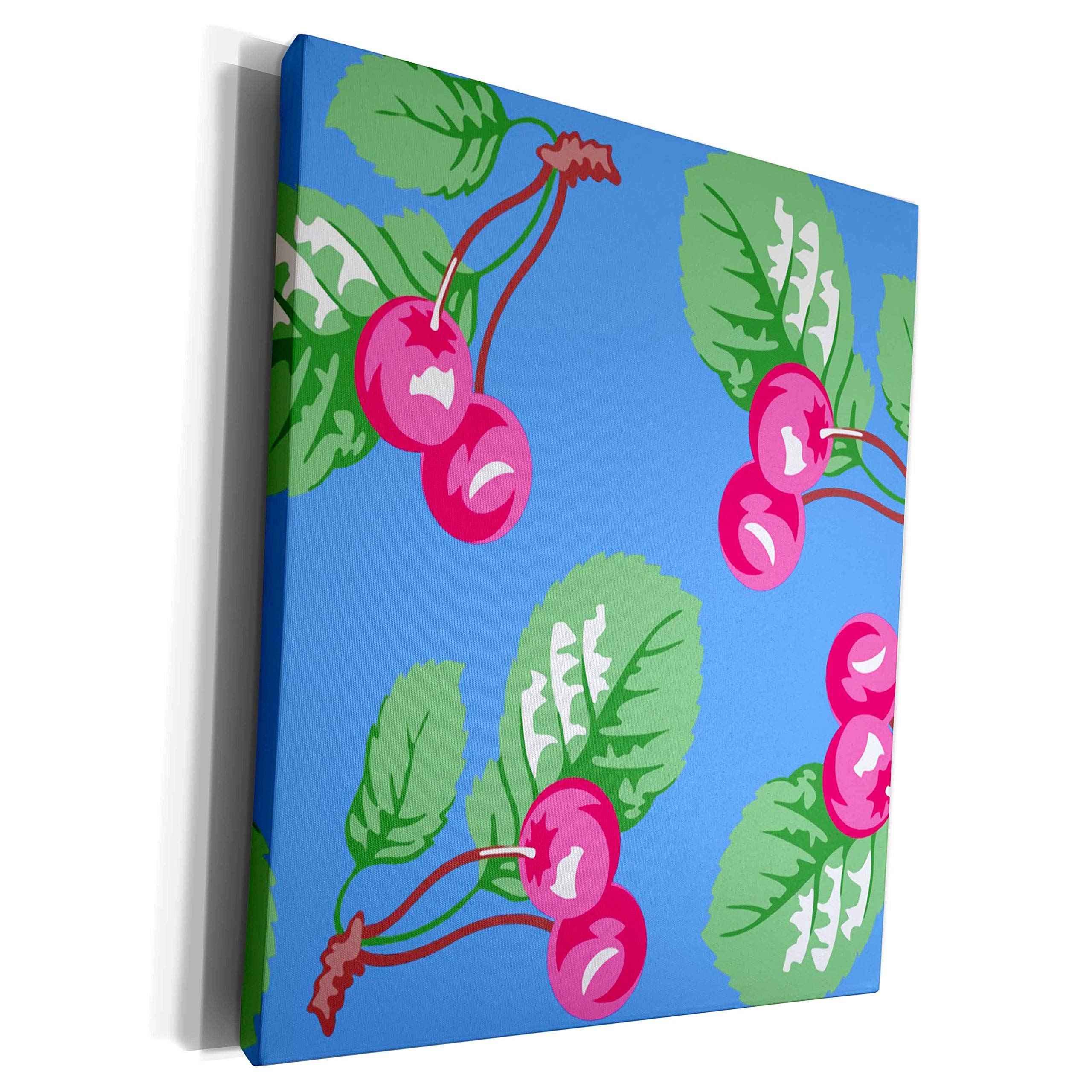 3D Rose TNMGraphics Food and Drink - Cherries on Blue - Premium Museum Grade Canvas Wall Art Wrap (cw_25975_1) - Perfect for Kitchen, Dining Room, and Cafe Decor