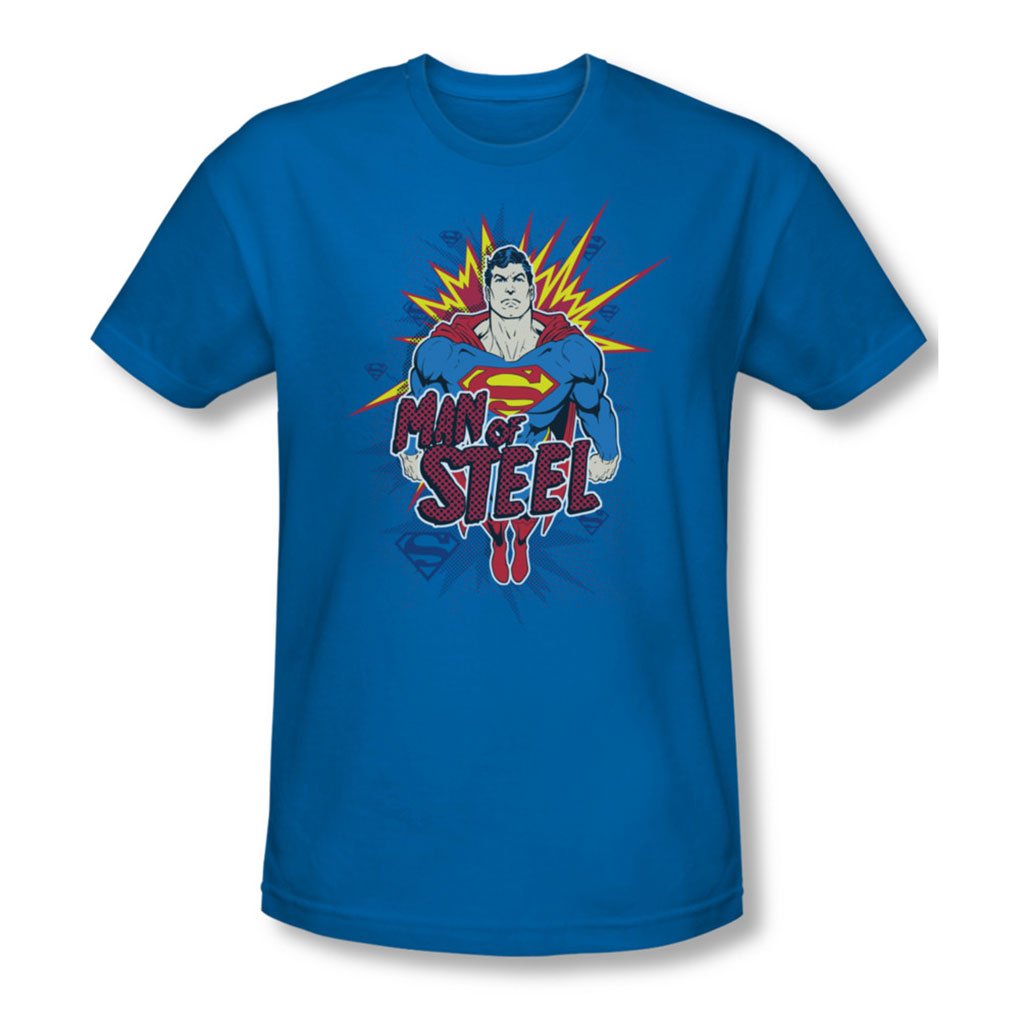 Superman Men's Steel Pop Graphic T-Shirt - Royal Blue Superhero Tee for Casual Wear, Cosplay & Comic Conventions