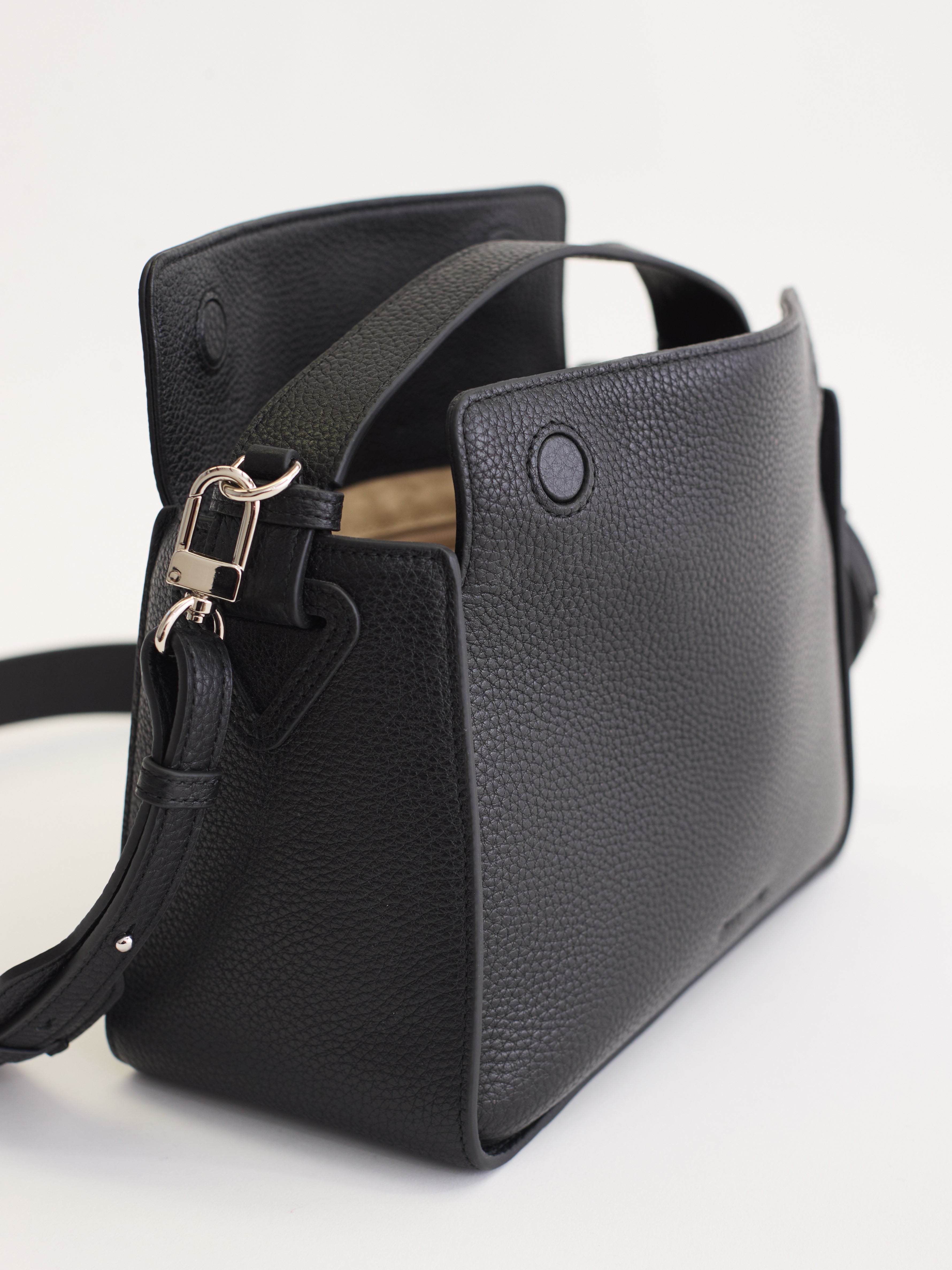 Stylish Clementine Bag in Black Pebbled Leather - Perfect for Work, Travel & Everyday Use