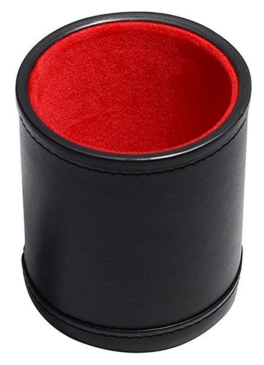 Black PU Leather Dice Cup with Red Felt Lining - Poker Dice Set for Casino Night & Board Games