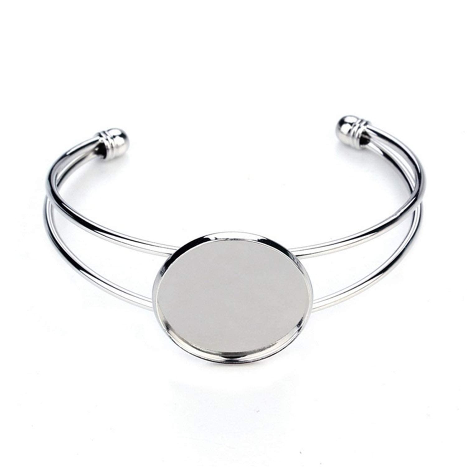 10 Pcs 25mm Adjustable Round Cabochon Bezel Tray Blank Bangle for DIY Jewelry Making - Silver - Perfect for Crafting Bracelets, Earrings & Pendants