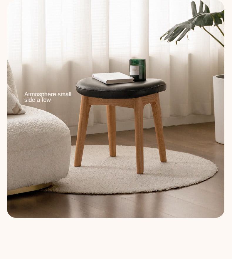 Premium Solid Oak & Black Walnut Wood Makeup Stool - Elegant Vanity Seat with Cushion for Bedroom, Dressing Room & Beauty Salon