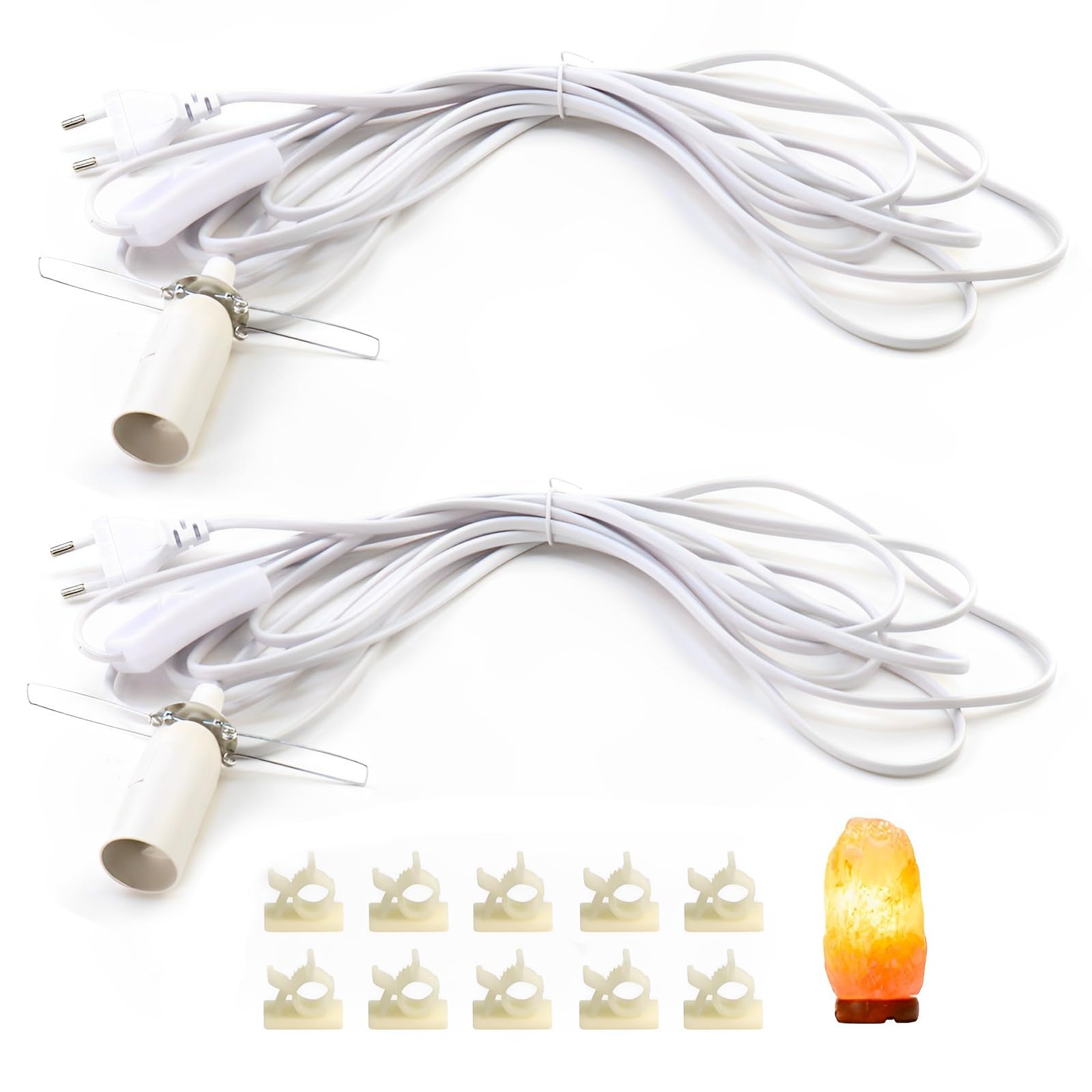 ZIGefofo 2 Pack Salt Rock Lamp Power Cord with On/Off Switch - 5m E14 Bulb Holder - White - Perfect for Himalayan Salt Lamps in Bedroom, Living Room & Kitchen Decor