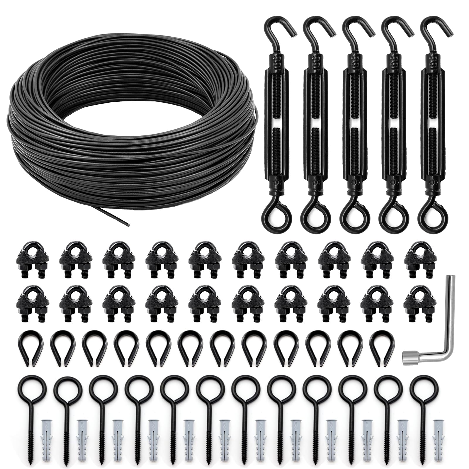 Black Globe String Light Hanging Kit - 164FT PVC Coated Steel Cable with Accessories for Outdoor, Patio & Camping | Perfect for Backyard Decor, Garden Parties & Romantic Ambiance