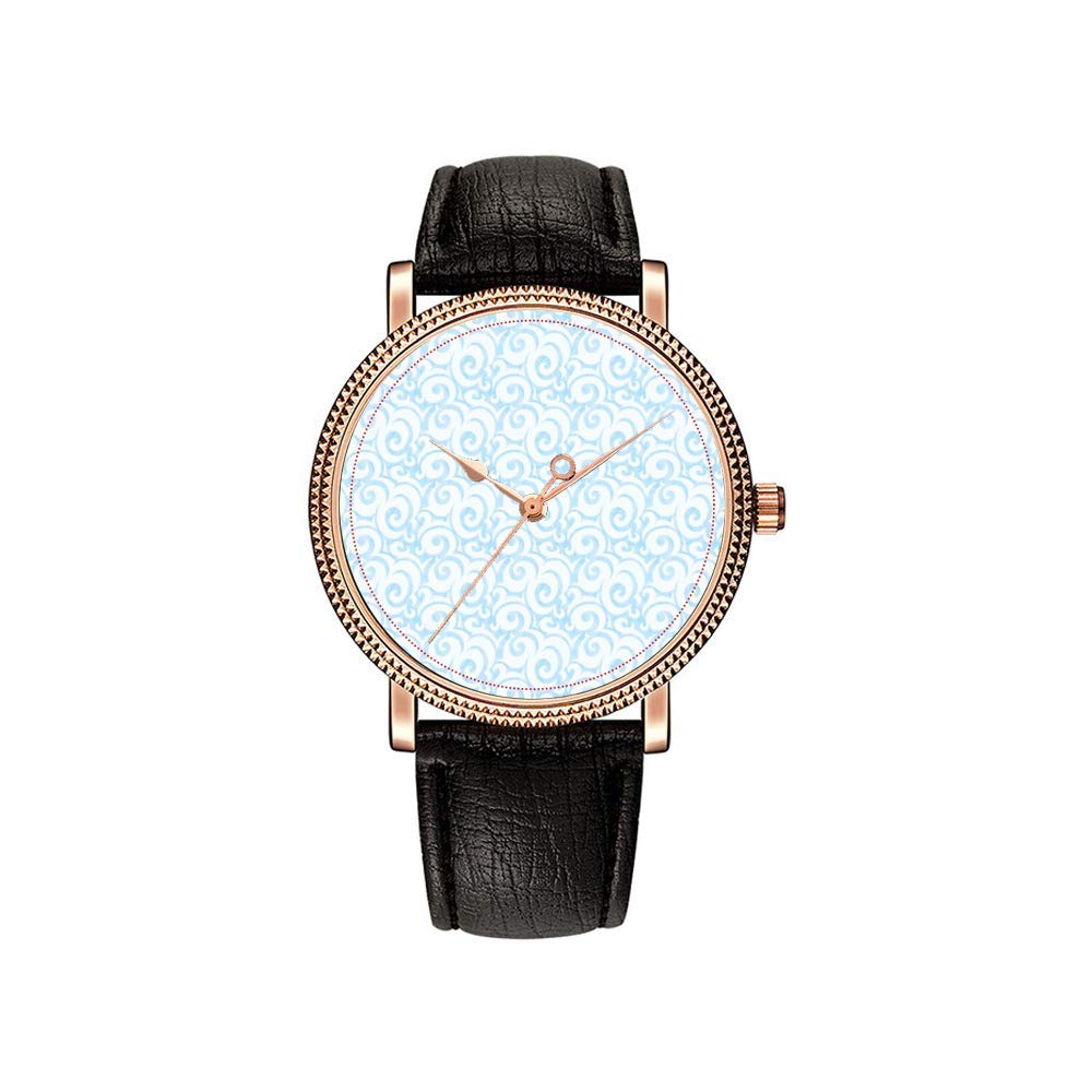 Men's Japanese Quartz Watch - Black Rose Gold with Sky Blue Pattern - Stylish Christmas Gift for Him - Perfect for Casual Wear, Office & Special Occasions