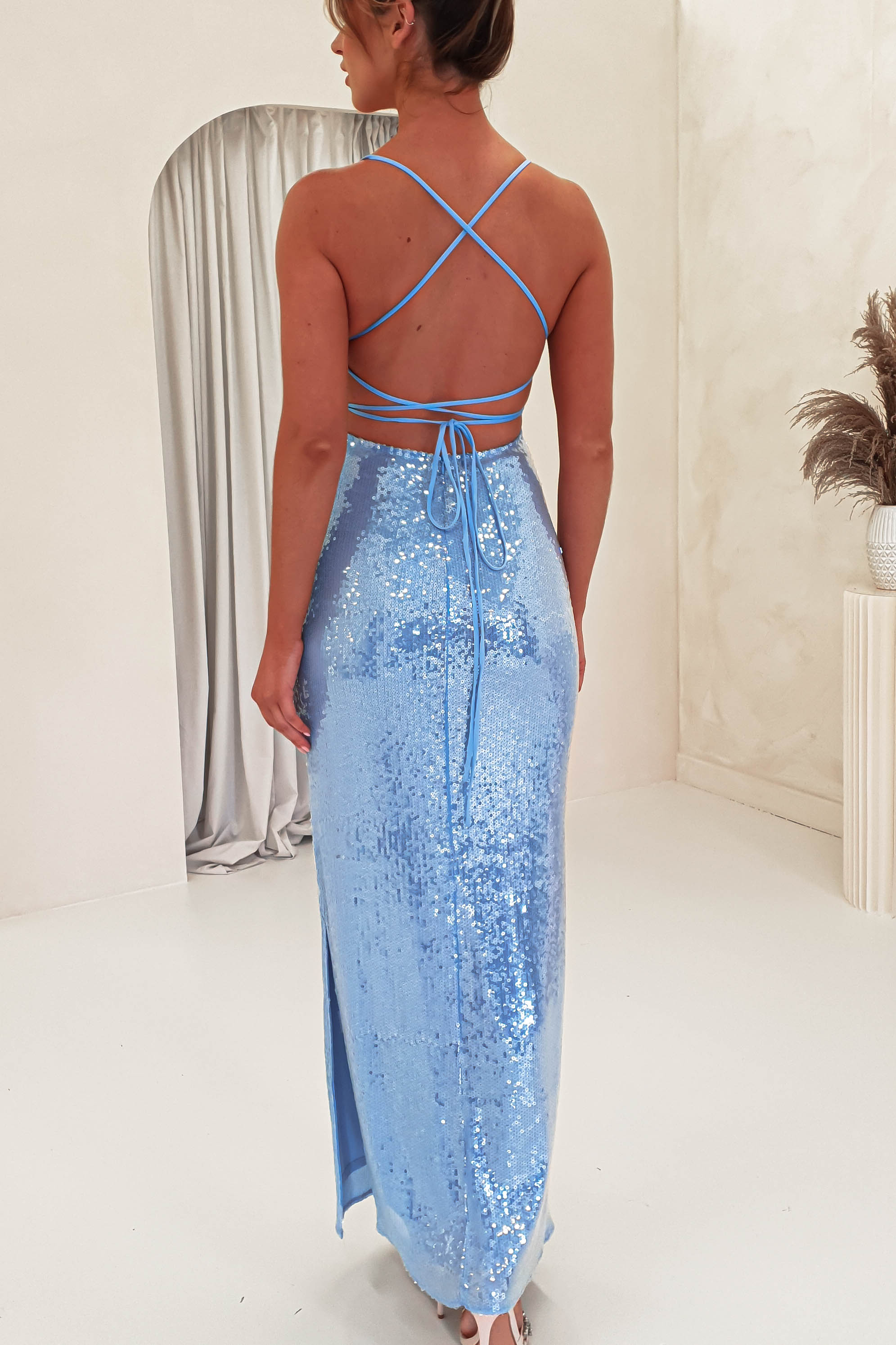 Renesmee Sequin Maxi Dress for Women - Elegant Blue Evening Gown with Sparkling Sequins | Perfect for Prom, Party, Wedding & Special Occasions