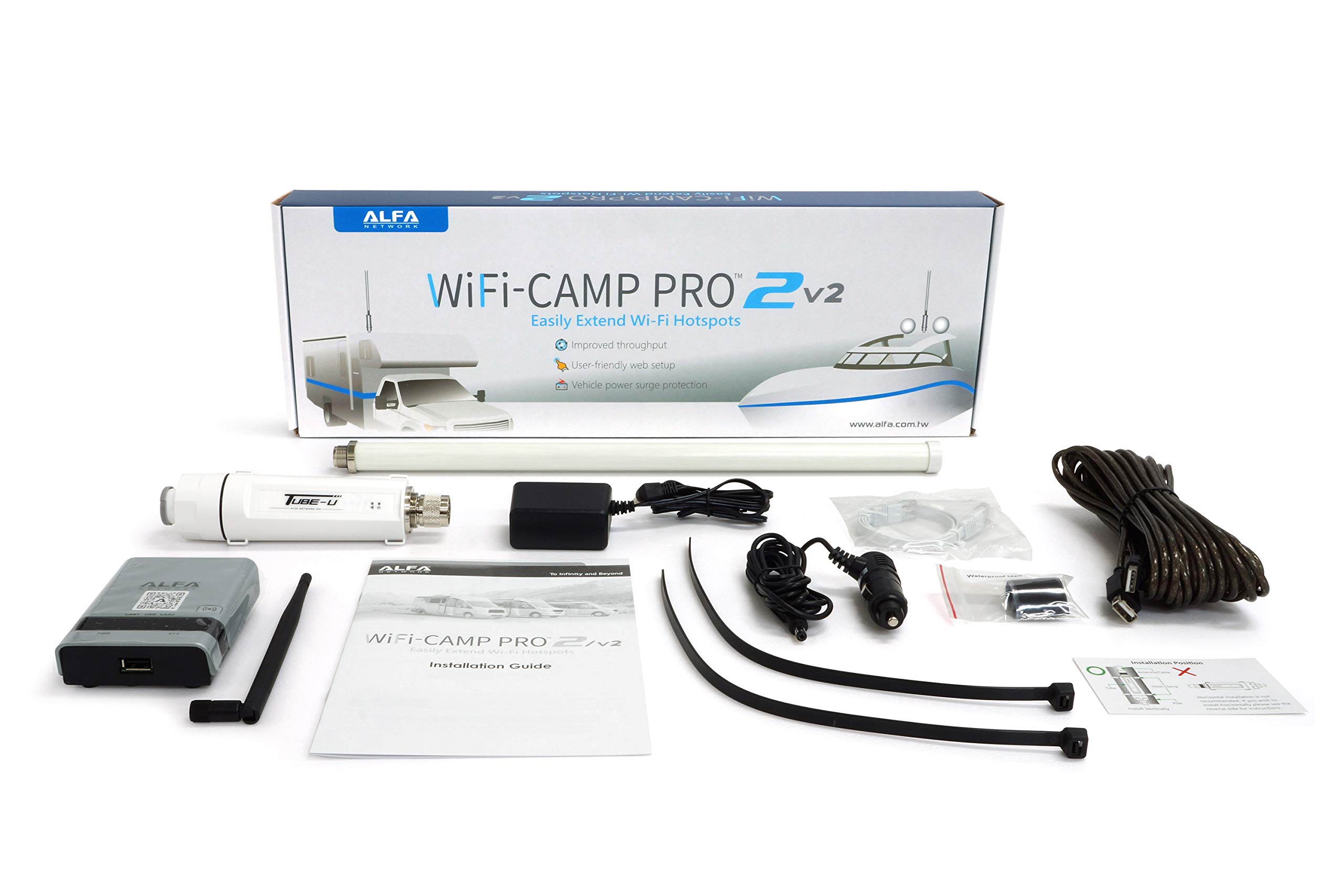 ALFA Network WiFi CampPro 2v2 (Version 2) Universal WiFi Range Extender Kit - Boosts Internet Signal for Caravan, Motorhome, Boat & RV | Perfect for Remote Work & Streaming on the Road