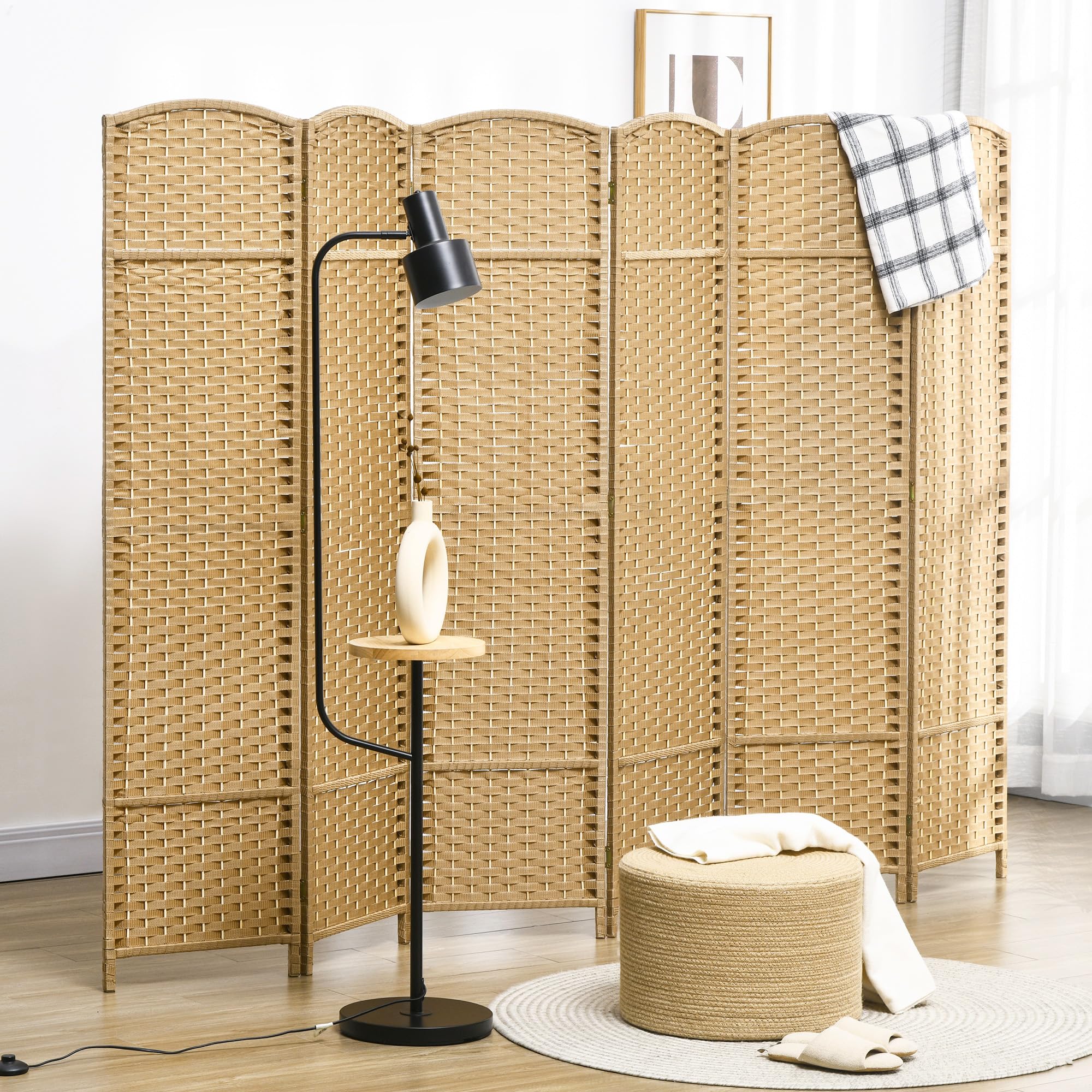 HOMCOM 6 Panel Folding Room Divider Privacy Screen - 5.6 Feet Tall Freestanding Partition Wall for Home Office, Bedroom, Living Room - Natural Wood Finish for Space Separation & Decoration