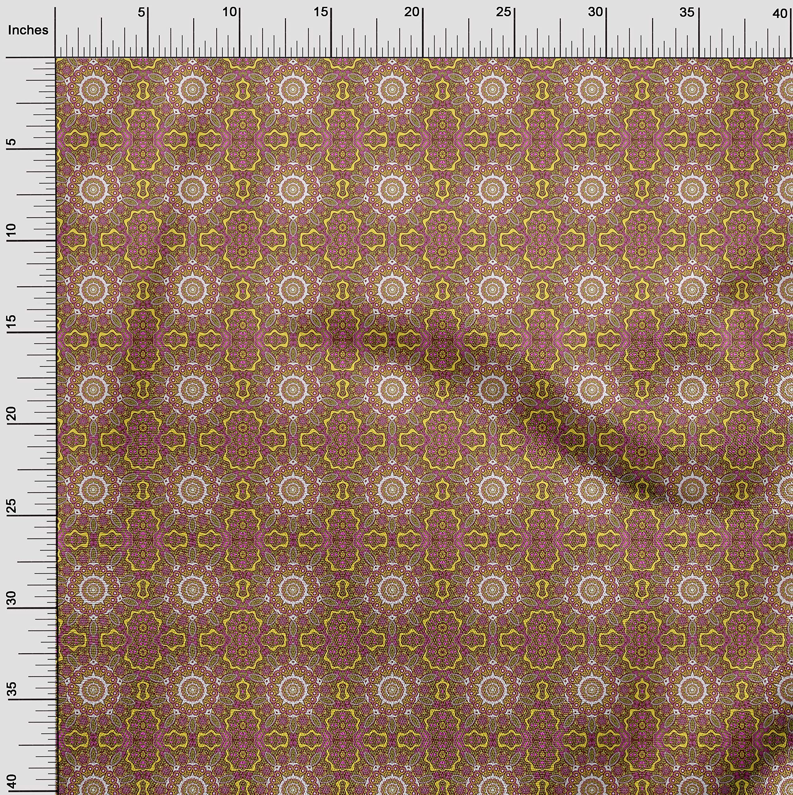 oneOone Cotton Silk Fuschia Pink Moroccan Mosaic Print Fabric by The Yard - 42 Inch Wide Soft Dress Material for Boho Chic Clothing, DIY Fashion & Home Decor Projects