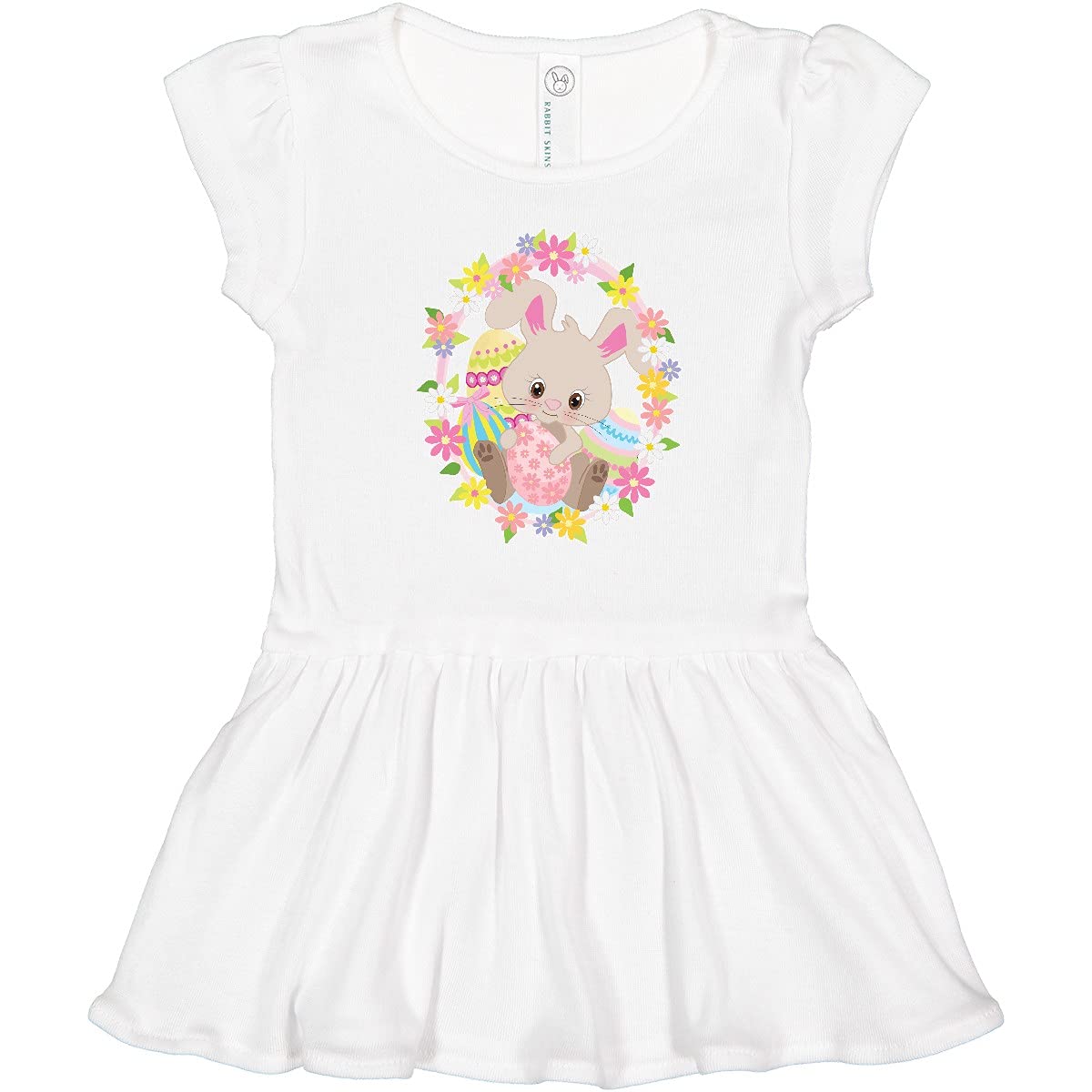 Inktastic Easter Bunny with Flowers and Eggs Toddler Dress - Cute Spring Outfit for Girls, Easter Sunday Church, Family Photos & Egg Hunt