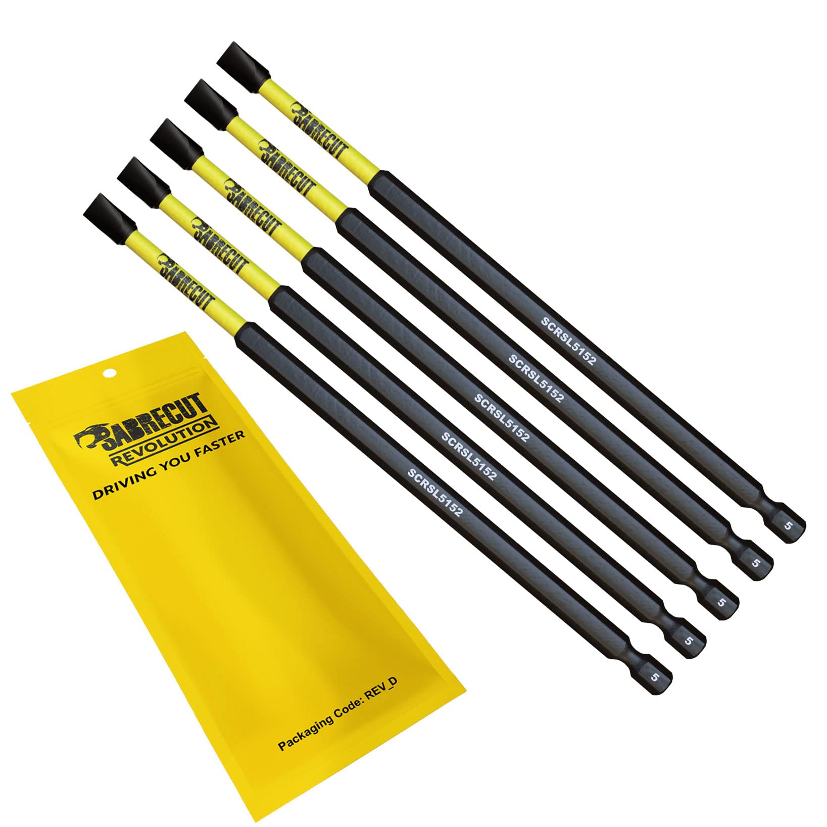 5-Piece SabreCut SCRSL5152_5 152mm SL5 Magnetic Impact Slotted Screwdriver Bit Set - Heavy Duty Single-Ended Tips Compatible with Dewalt, Milwaukee, Bosch, Makita & More - Perfect for Construction, DIY Projects & Professional Tool Kits