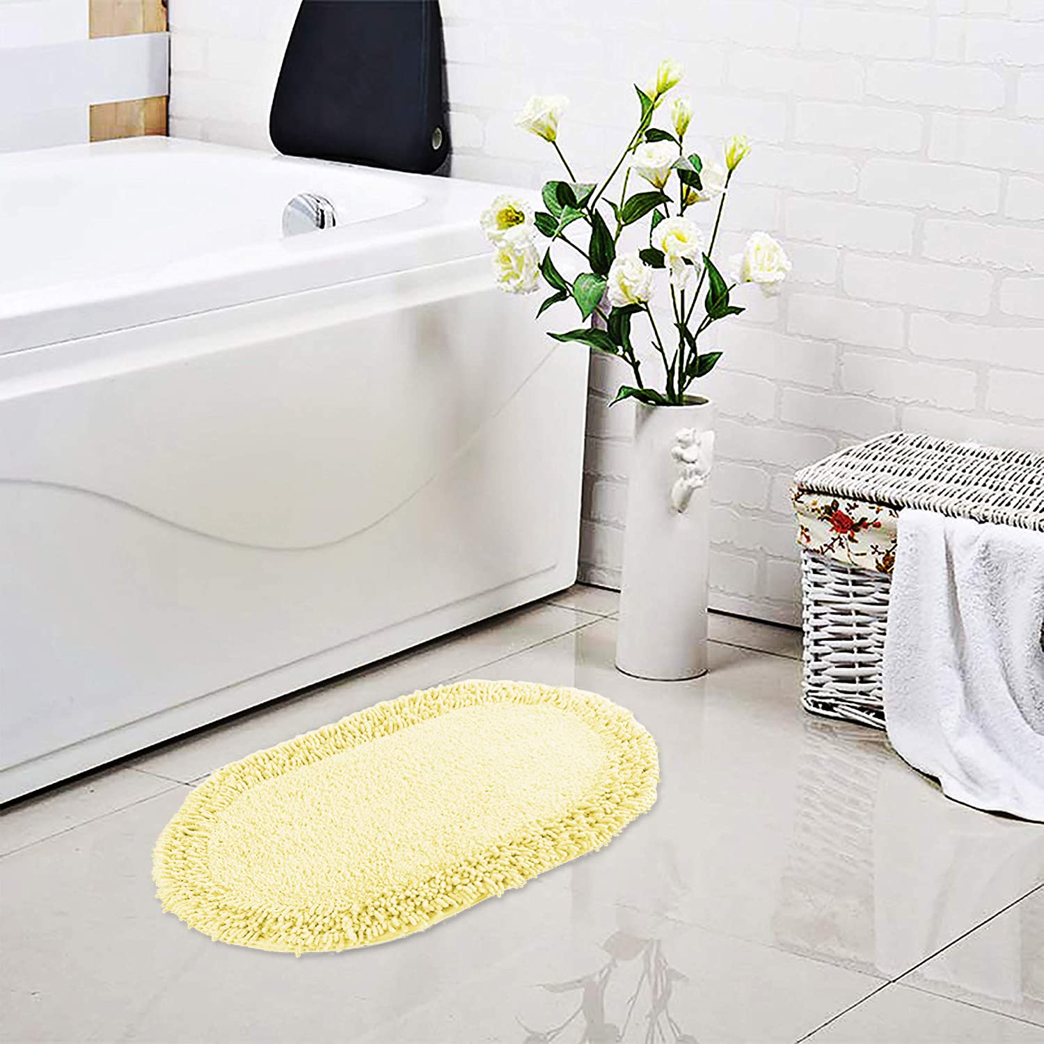 TOMORO Cotton Chenille Bathroom Rug - Super Absorbent Soft Bath Mat Towel, Non-Slip Luxury Hotel Linens for Bathroom & Shower, 17x27 Inch Cream - Perfect for Spa, Master Bath & Guest Bathroom Decor