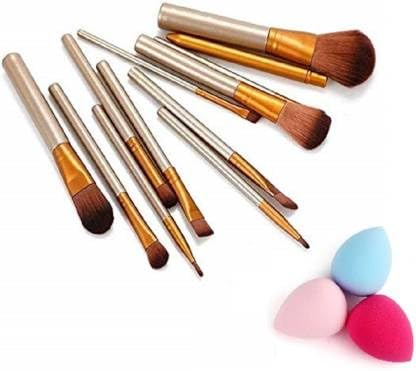 KAARM 12-Piece Makeup Brush Set with 3 Beauty Blenders - Professional Cosmetic Brushes for Foundation, Eyeshadow, Blending - Perfect for Makeup Artists & Beginners (Home & Travel Use)